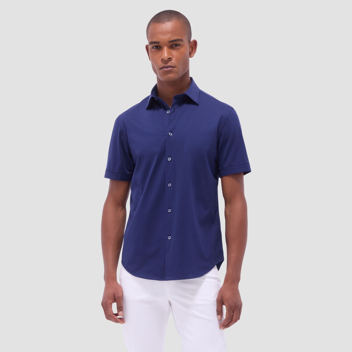Bugatchi Miles Solid OoohCotton® Short Sleeve Shirt Navy