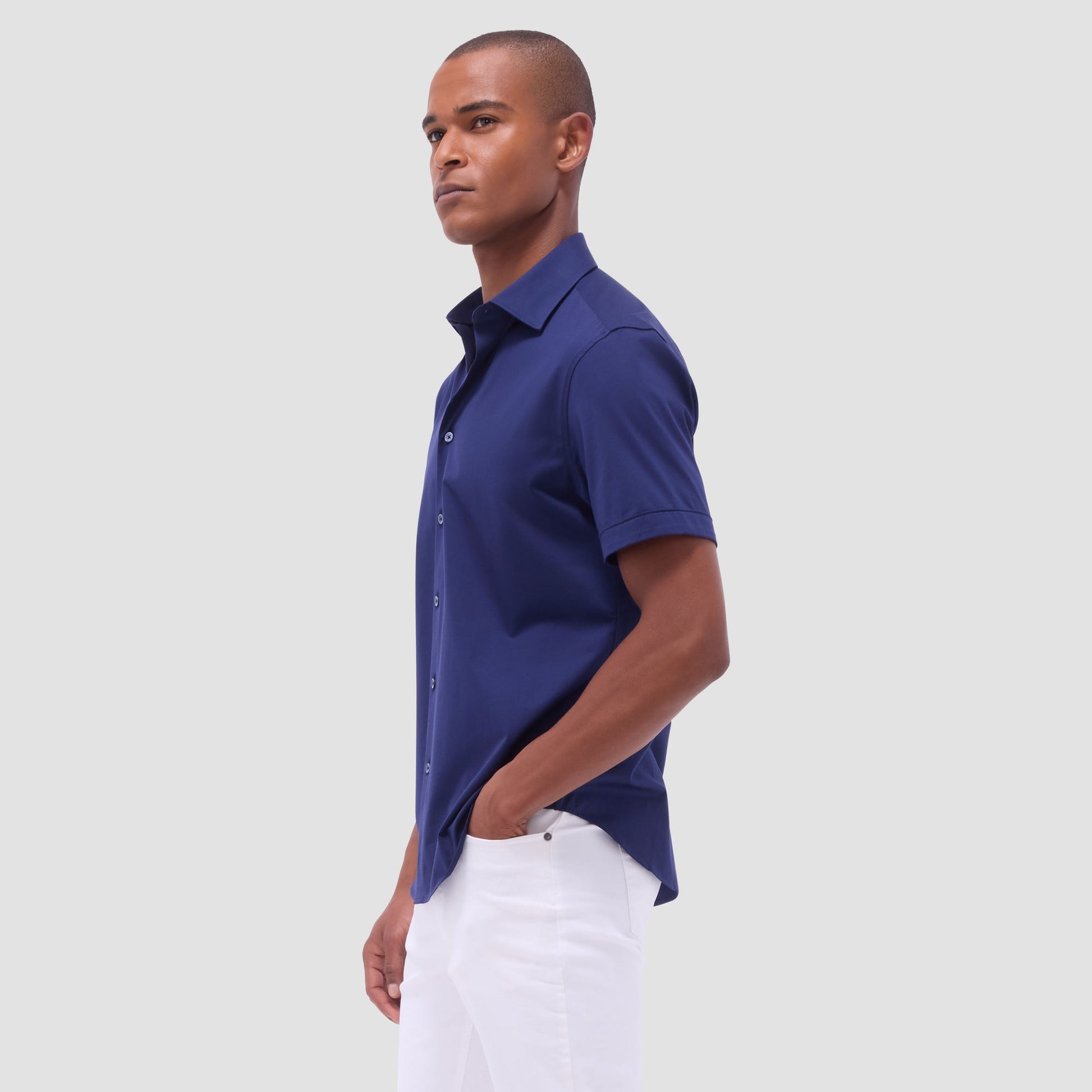 Bugatchi Miles Solid OoohCotton® Short Sleeve Shirt Navy