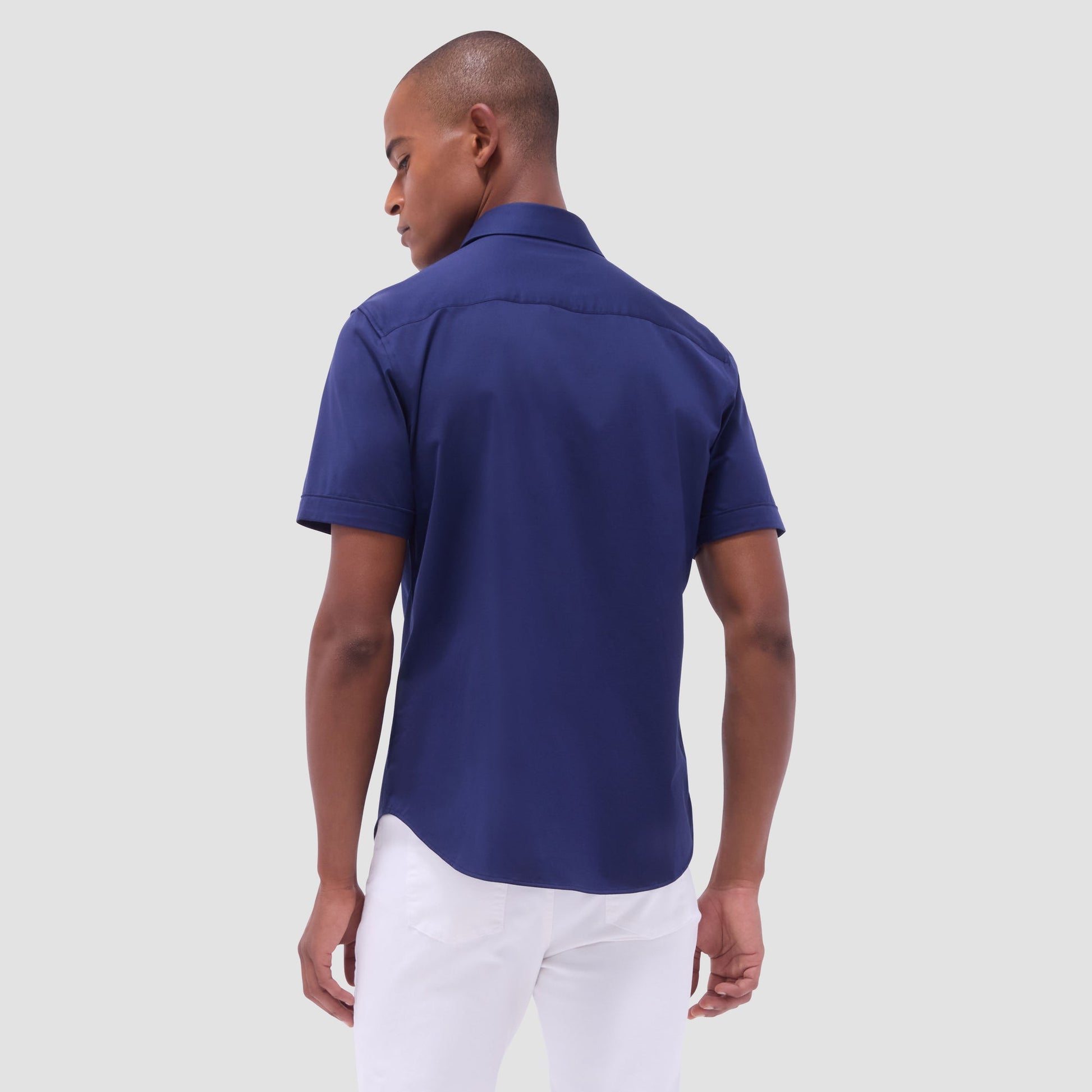 Bugatchi Miles Solid OoohCotton® Short Sleeve Shirt Navy
