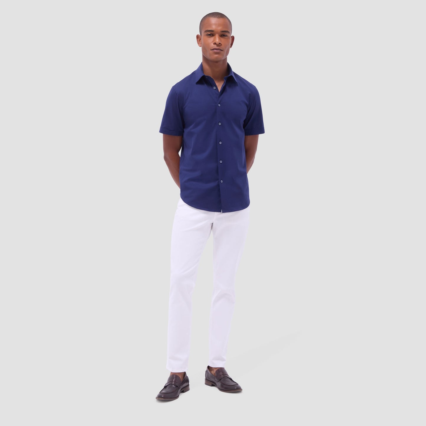 Bugatchi Miles Solid OoohCotton® Short Sleeve Shirt Navy