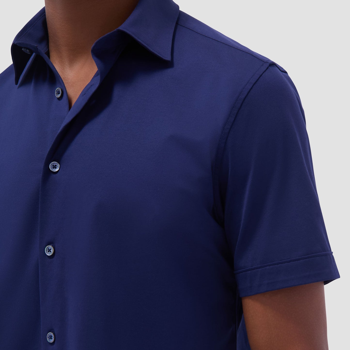 Bugatchi Miles Solid OoohCotton® Short Sleeve Shirt Navy