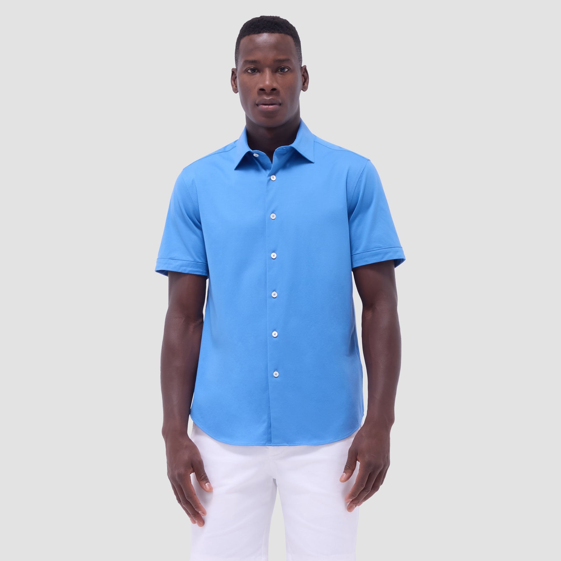 Bugatchi Miles Solid OoohCotton® Short Sleeve Shirt Ocean