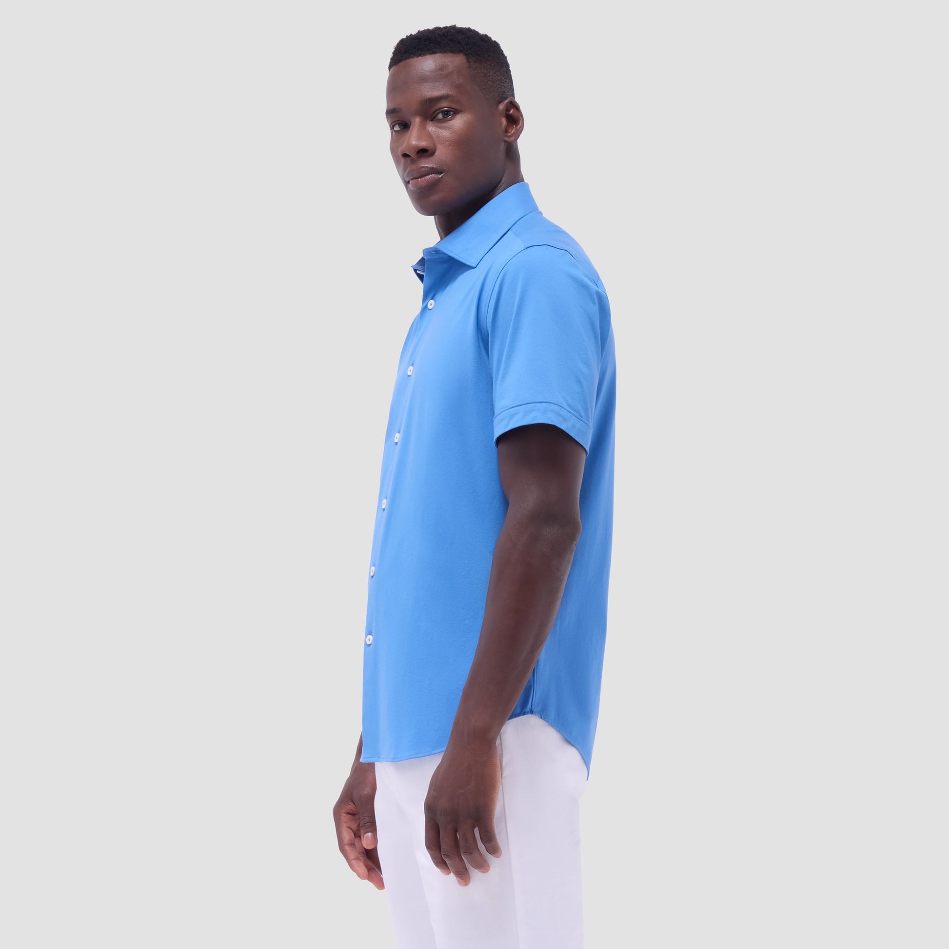 Bugatchi Miles Solid OoohCotton® Short Sleeve Shirt Ocean