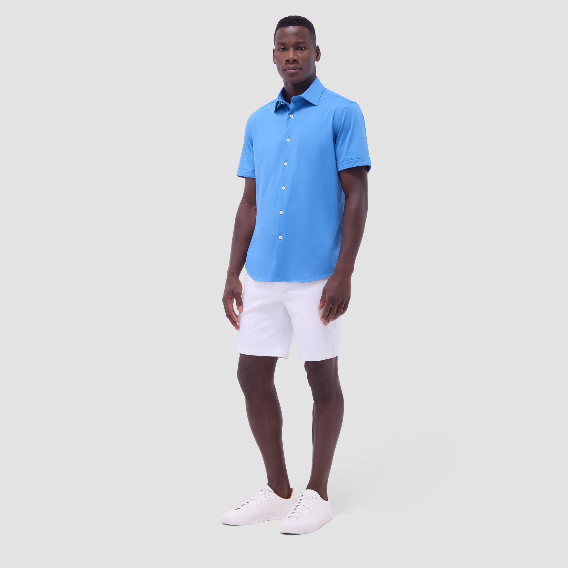 Bugatchi Miles Solid OoohCotton® Short Sleeve Shirt Ocean