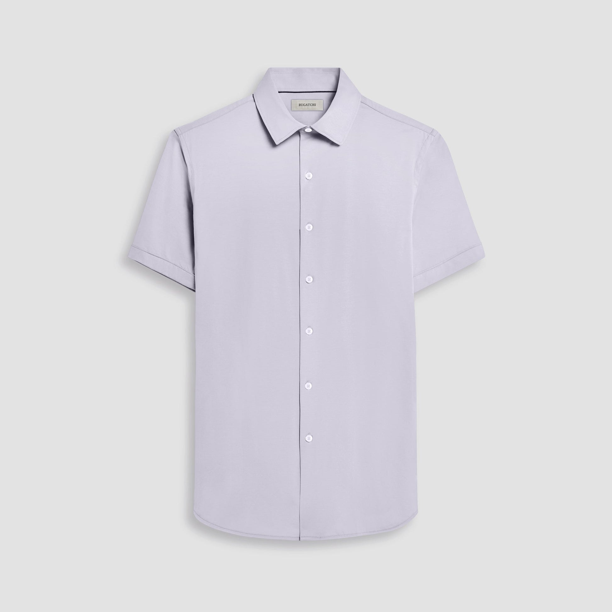 Bugatchi Miles Solid OoohCotton® Short Sleeve Shirt Silver