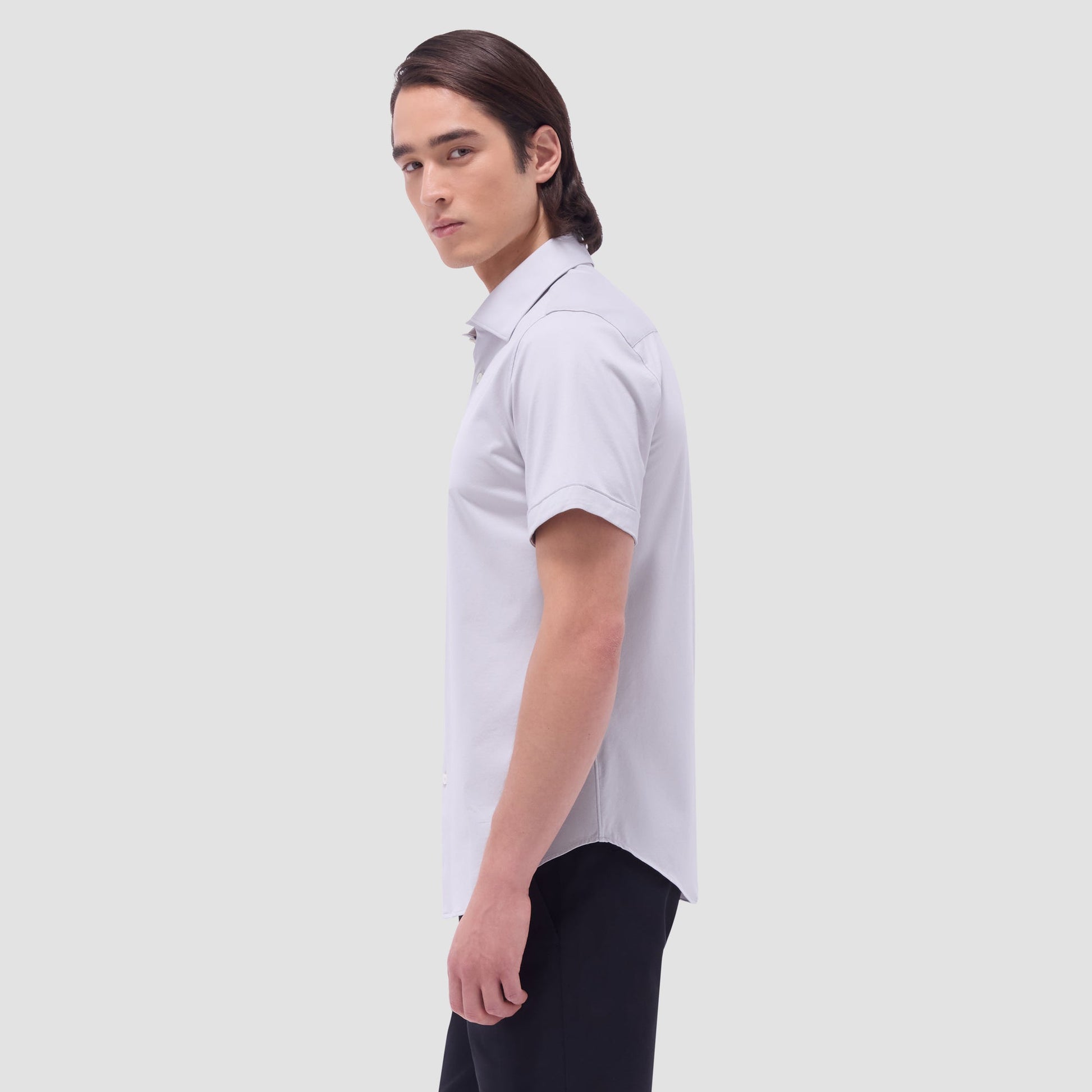 Bugatchi Miles Solid OoohCotton® Short Sleeve Shirt Silver