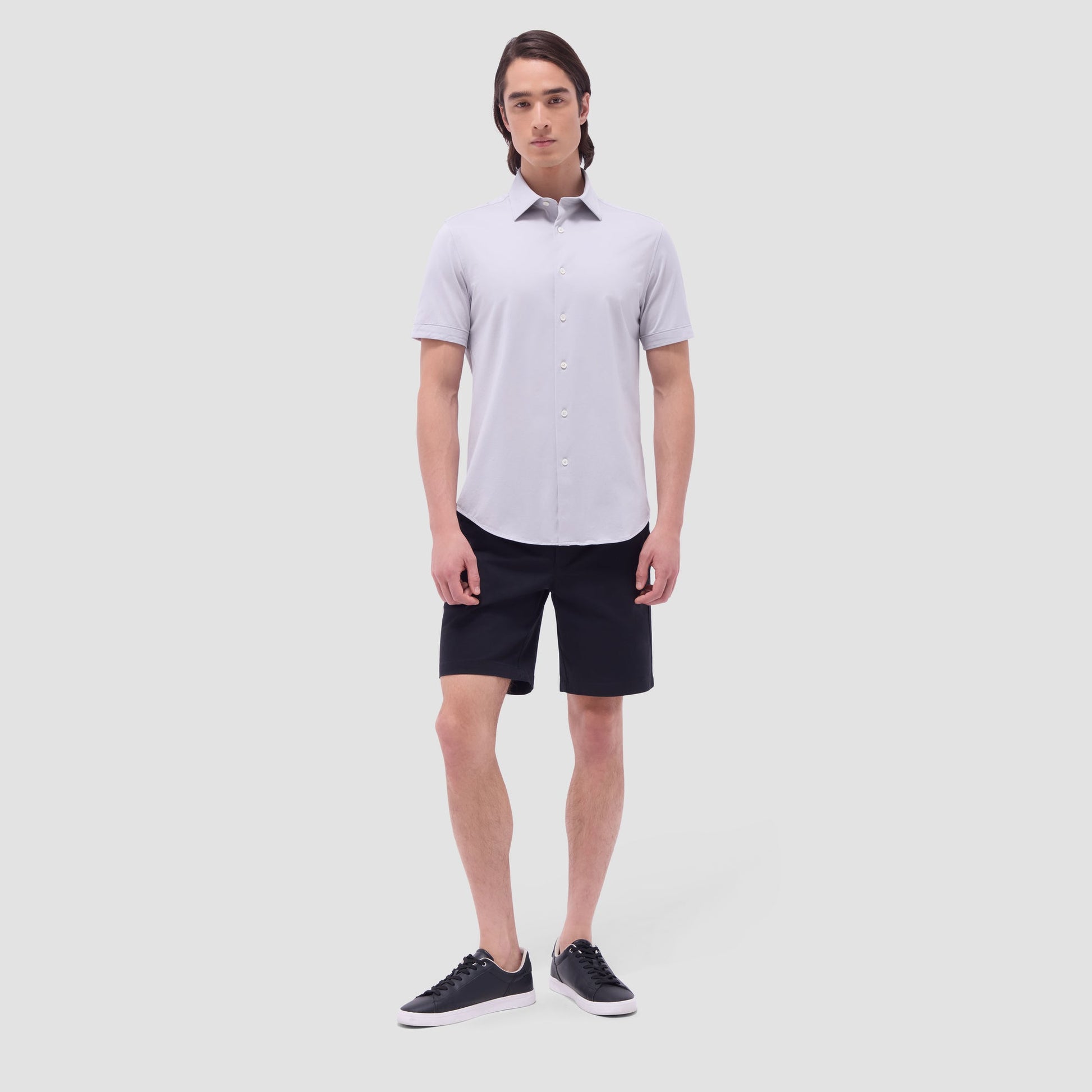 Bugatchi Miles Solid OoohCotton® Short Sleeve Shirt Silver