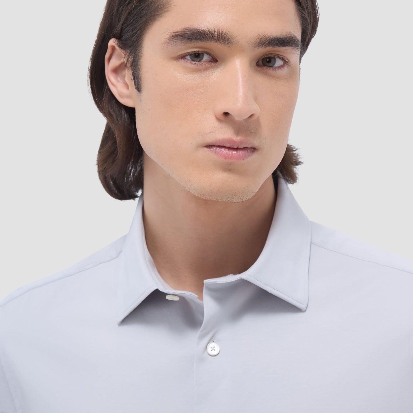 Bugatchi Miles Solid OoohCotton® Short Sleeve Shirt Silver