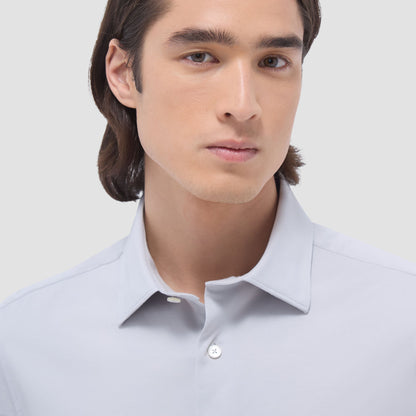 Bugatchi Miles Solid OoohCotton® Short Sleeve Shirt Silver