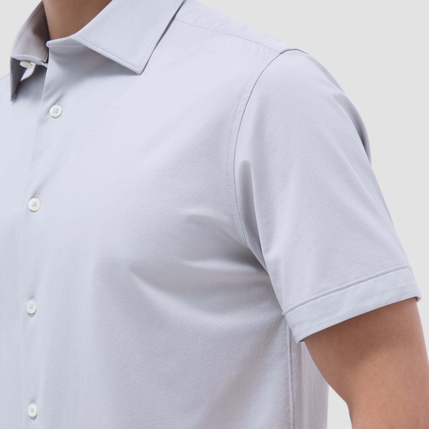 Bugatchi Miles Solid OoohCotton® Short Sleeve Shirt Silver