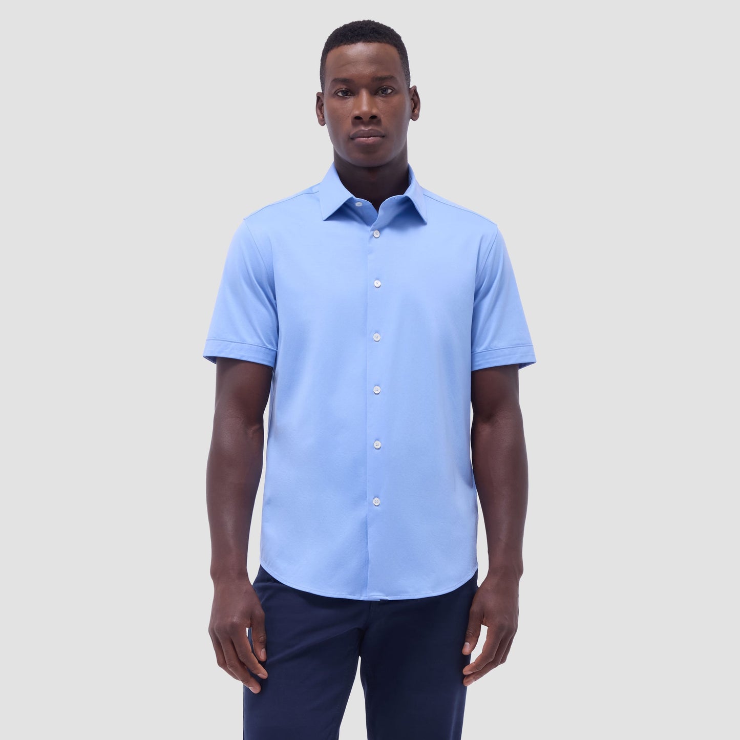 Bugatchi Miles Solid OoohCotton® Short Sleeve Shirt Sky