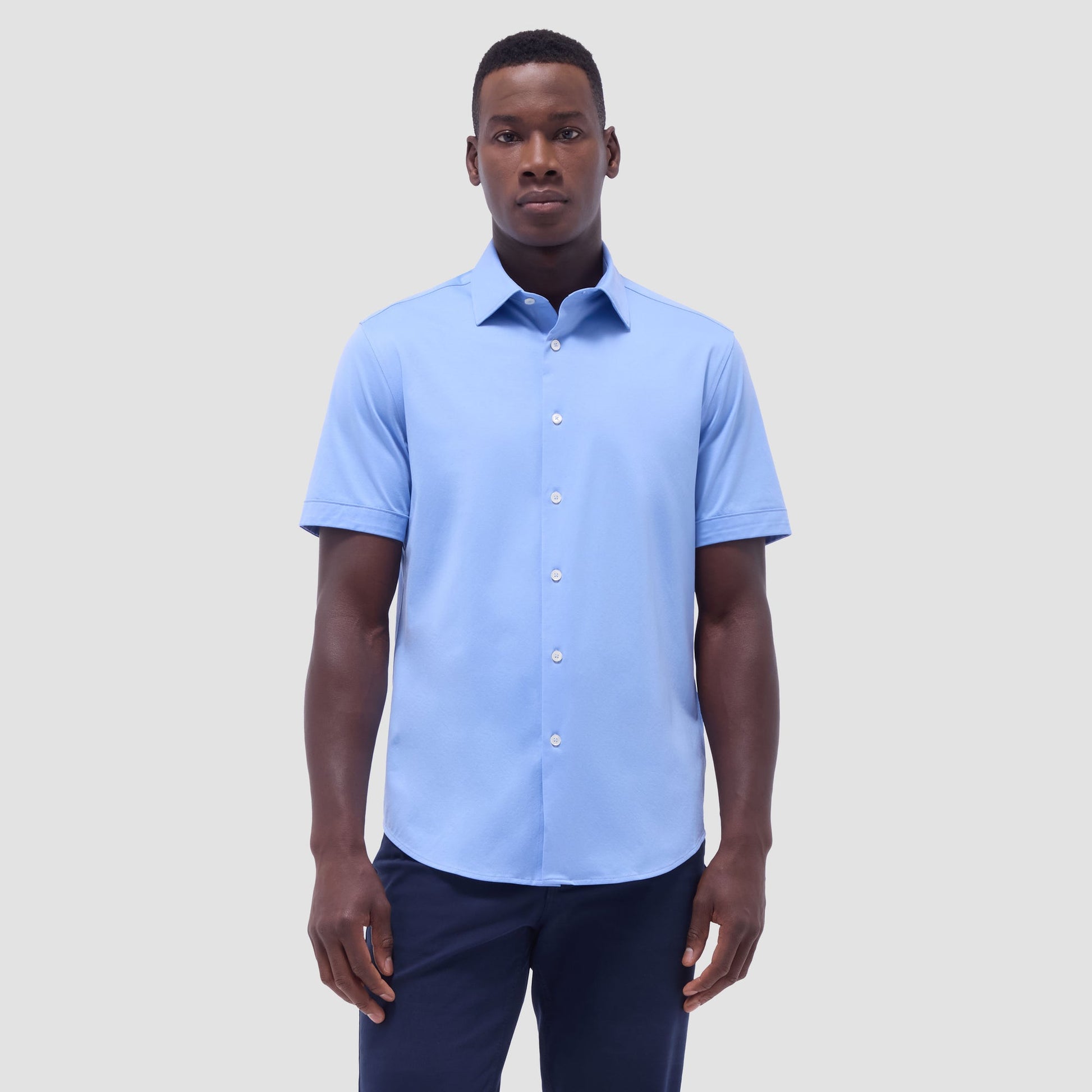 Bugatchi Miles Solid OoohCotton® Short Sleeve Shirt Sky