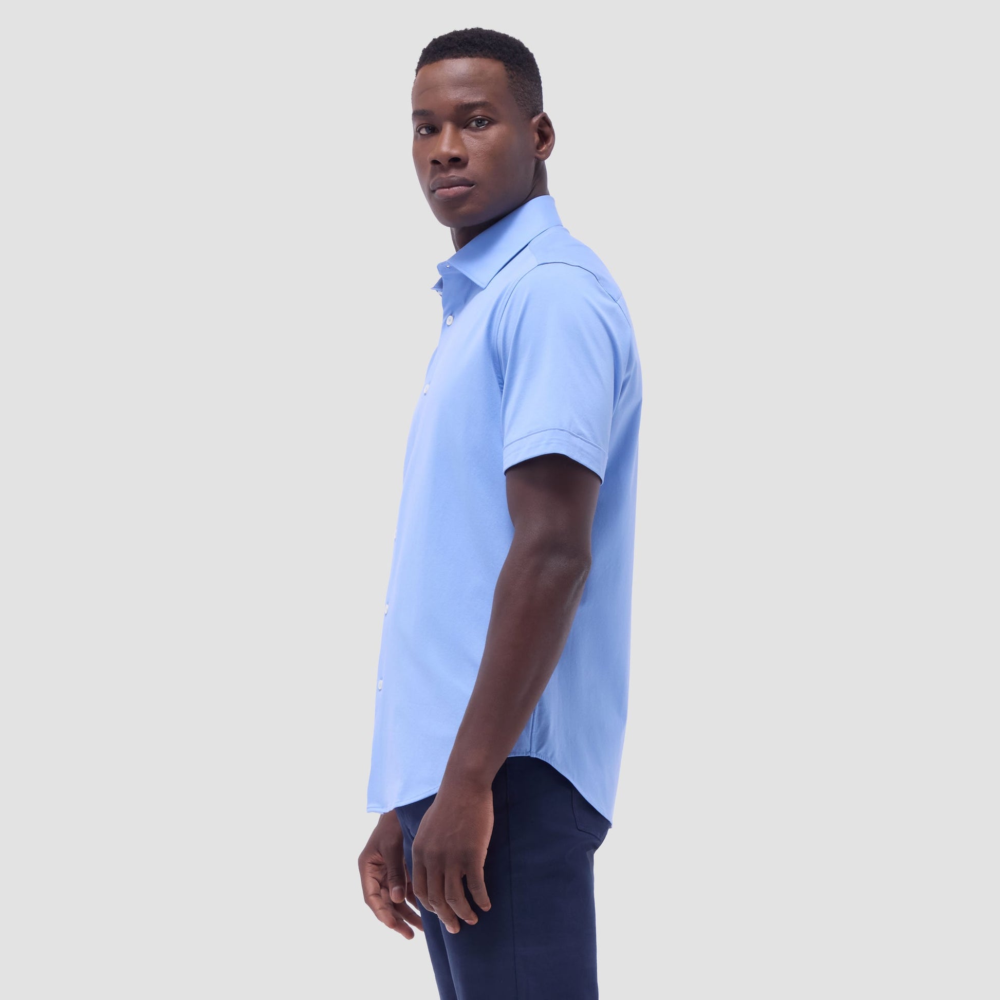 Bugatchi Miles Solid OoohCotton® Short Sleeve Shirt Sky