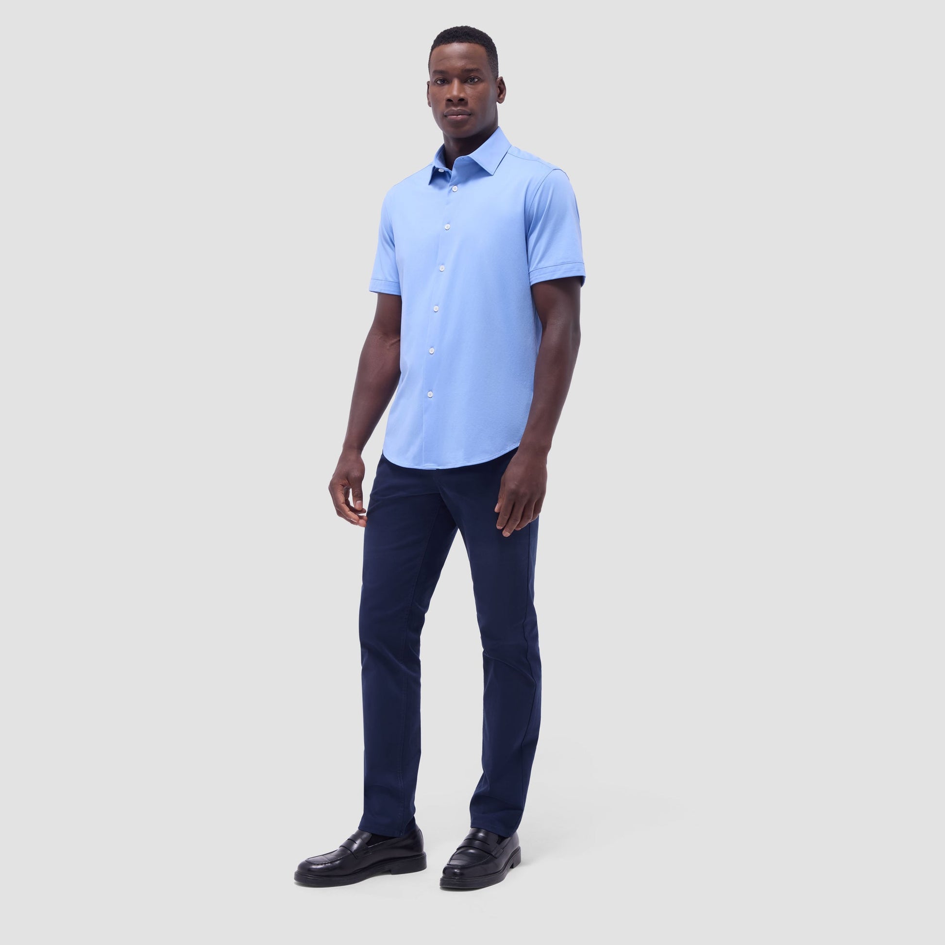 Bugatchi Miles Solid OoohCotton® Short Sleeve Shirt Sky
