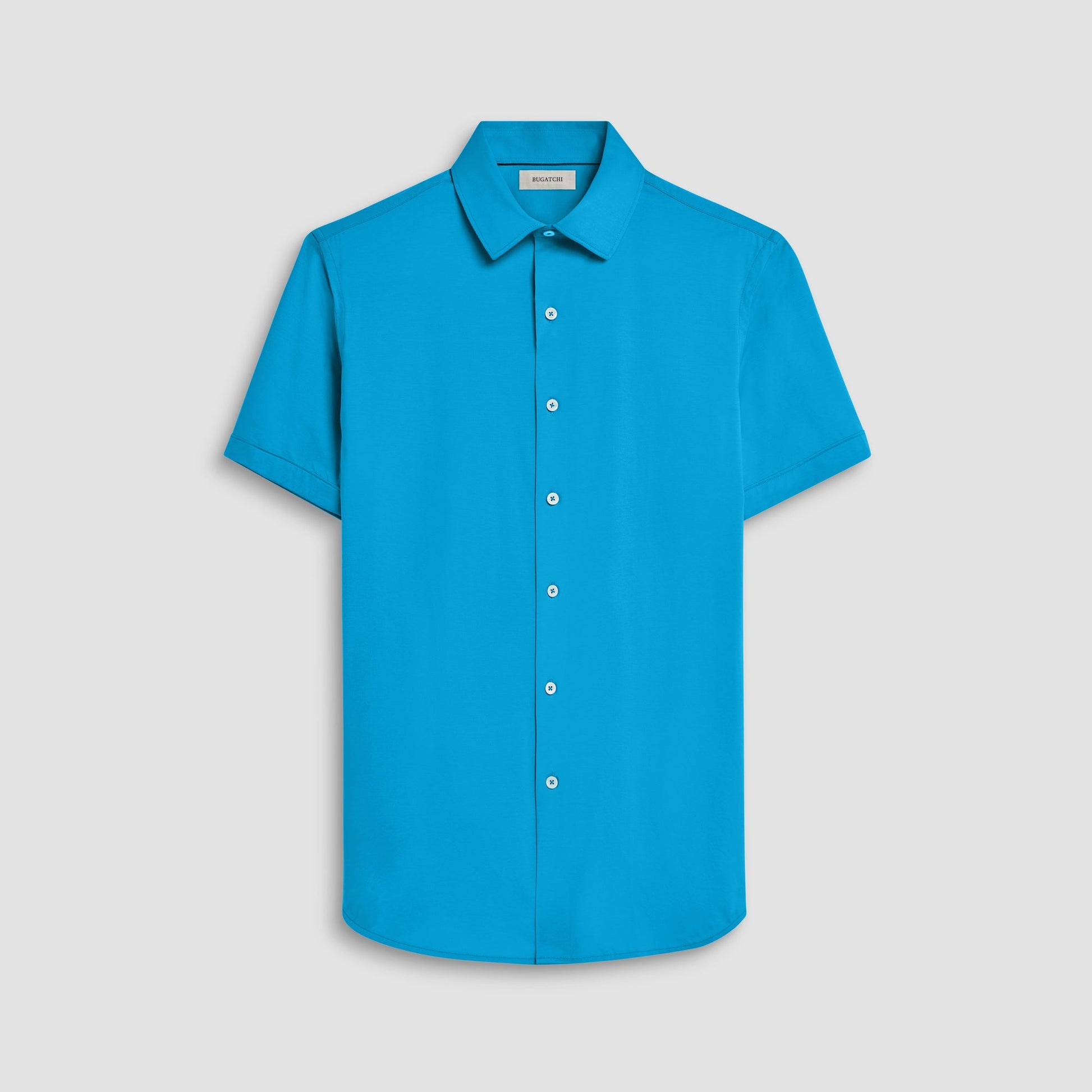 Bugatchi Miles Solid OoohCotton® Short Sleeve Shirt Teal