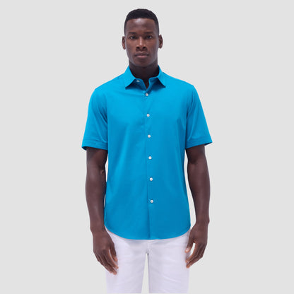 Bugatchi Miles Solid OoohCotton® Short Sleeve Shirt Teal