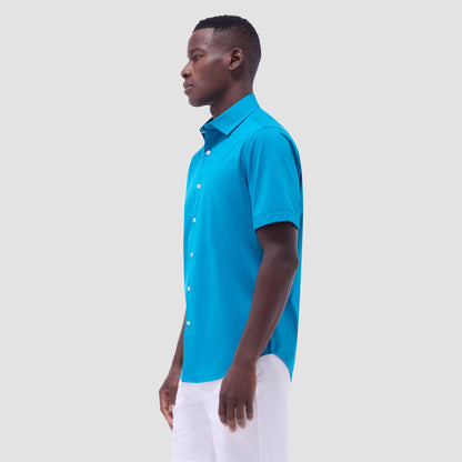 Bugatchi Miles Solid OoohCotton® Short Sleeve Shirt Teal