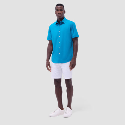 Bugatchi Miles Solid OoohCotton® Short Sleeve Shirt Teal