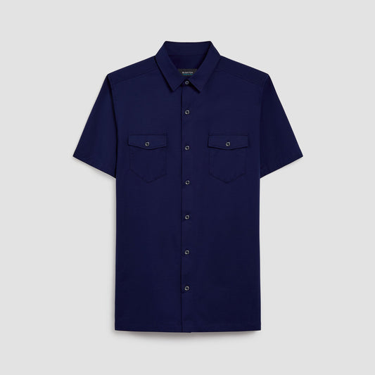 Bugatchi Peter Solid OoohCotton® Short Sleeve Shirt Navy