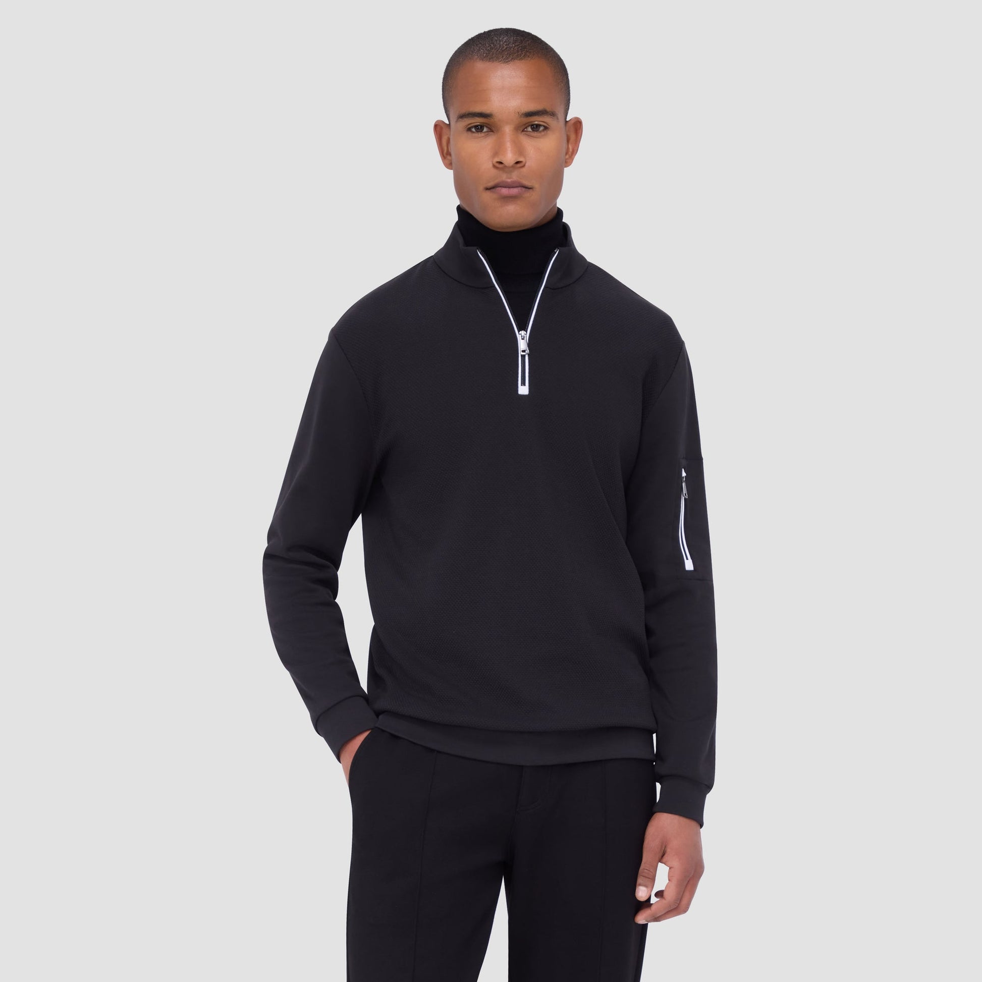 Bugatchi Beehive Quarter-Zip Pullover Black