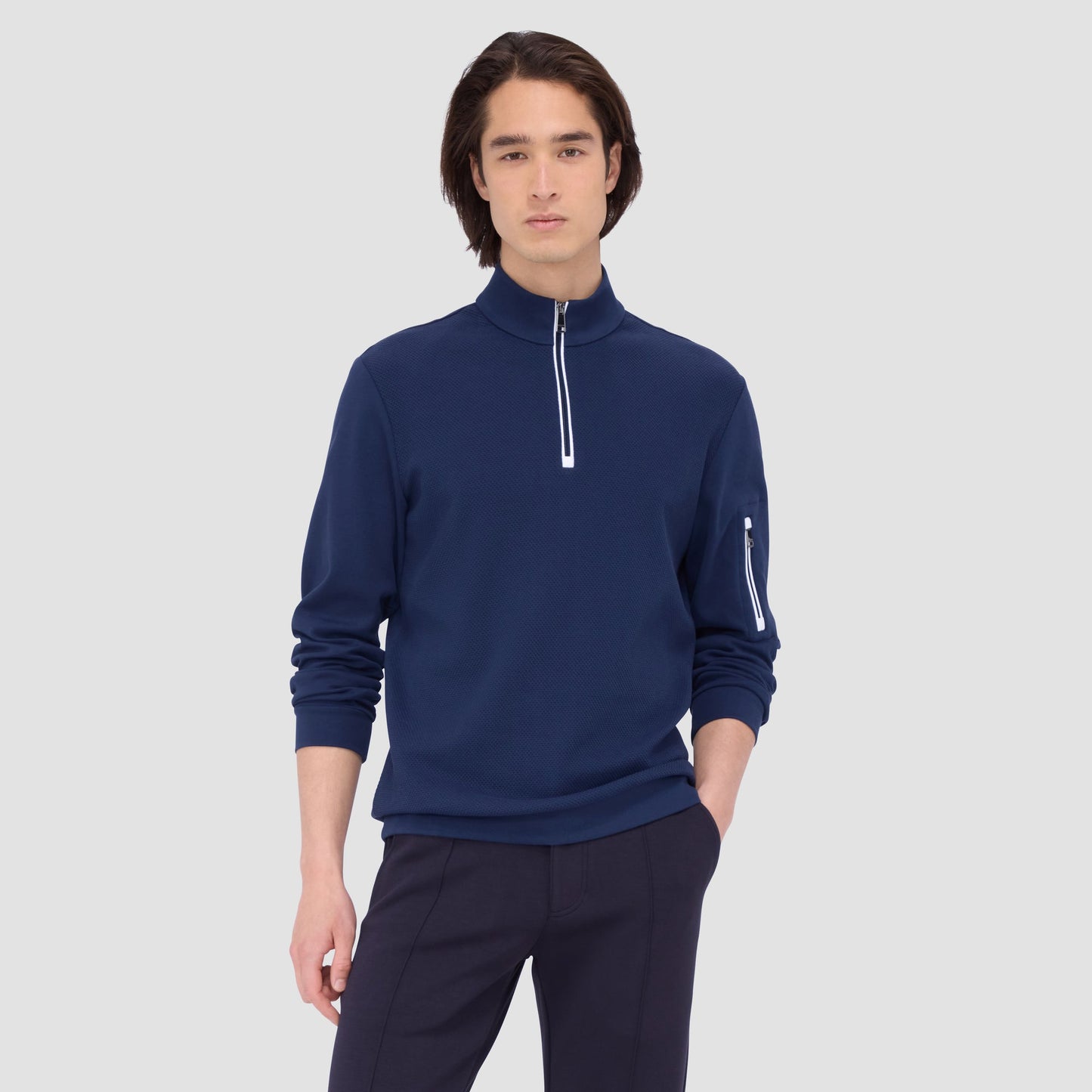 Bugatchi Beehive Quarter-Zip Pullover Navy