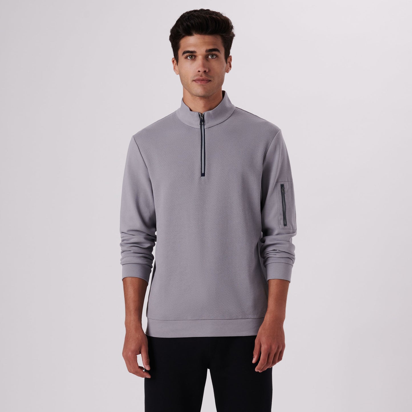 Bugatchi Beehive Quarter-Zip Pullover Platinum