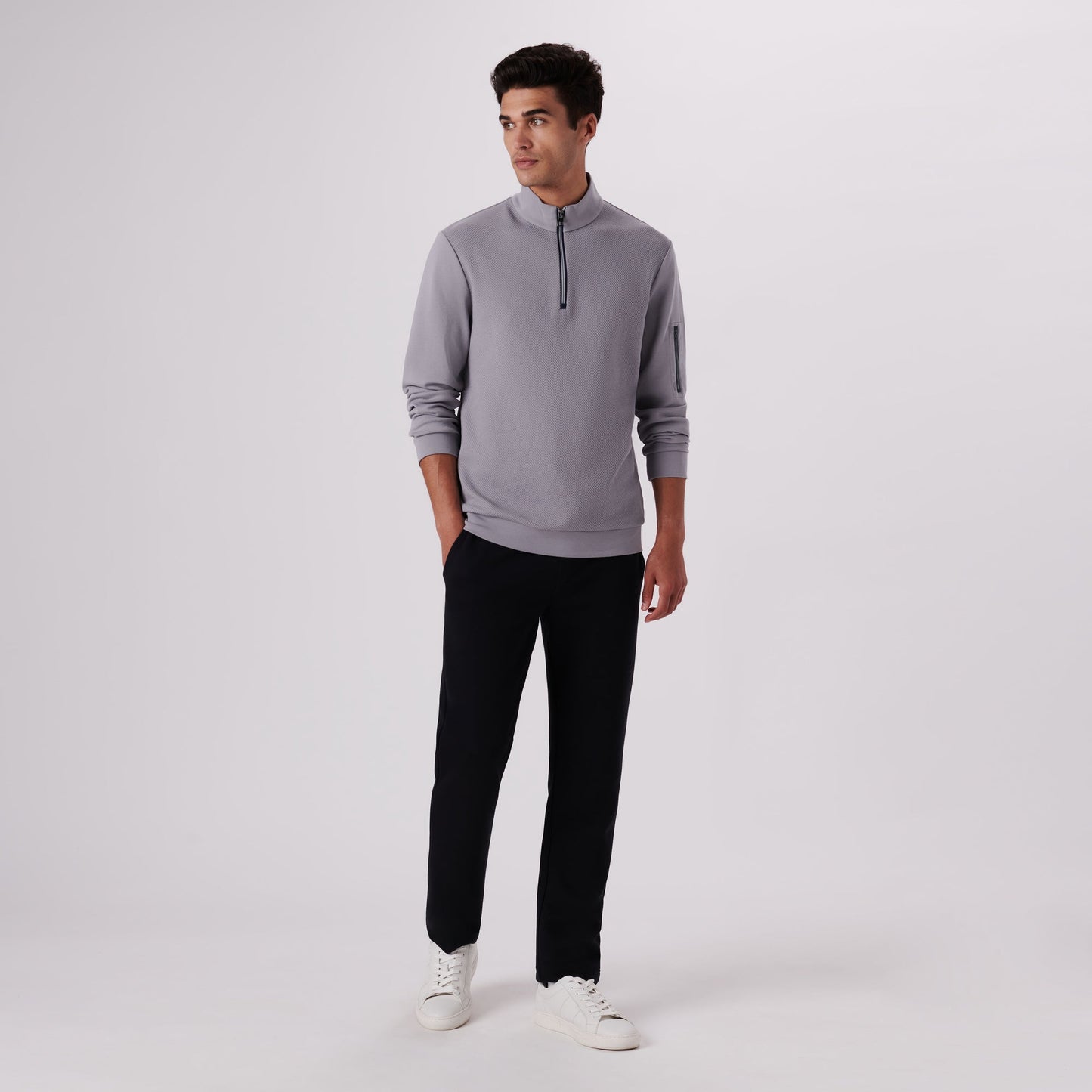 Bugatchi Beehive Quarter-Zip Pullover Platinum