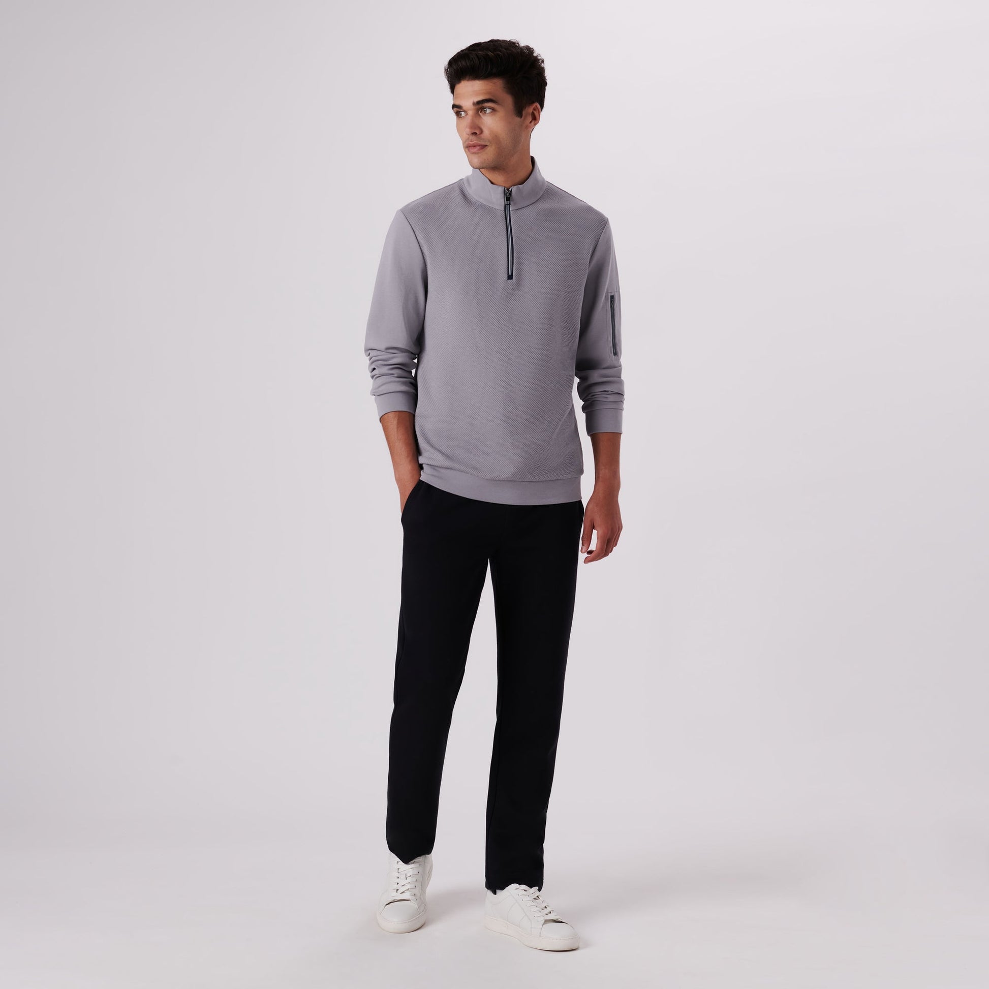 Bugatchi Beehive Quarter-Zip Pullover Platinum