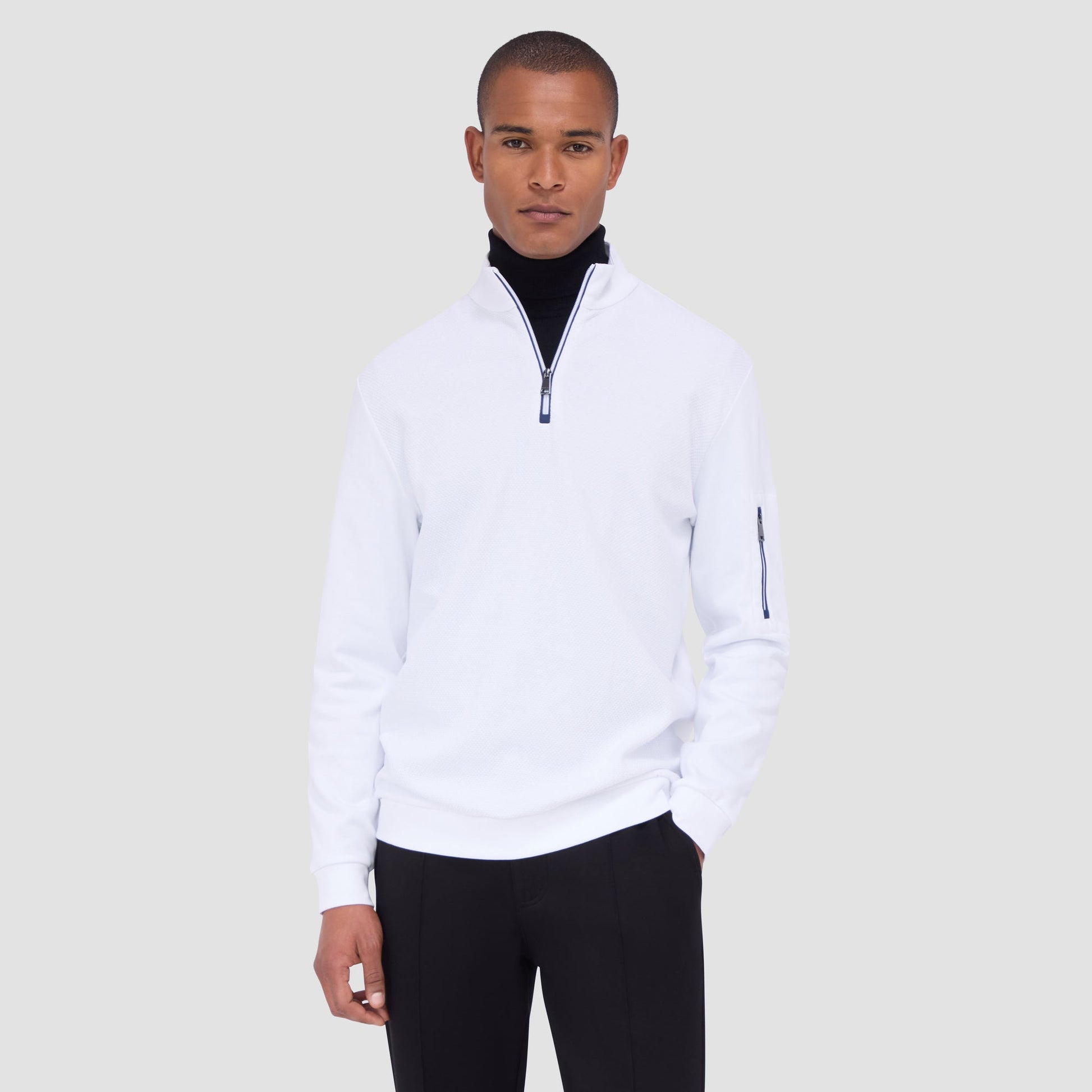 Bugatchi Beehive Quarter-Zip Pullover White