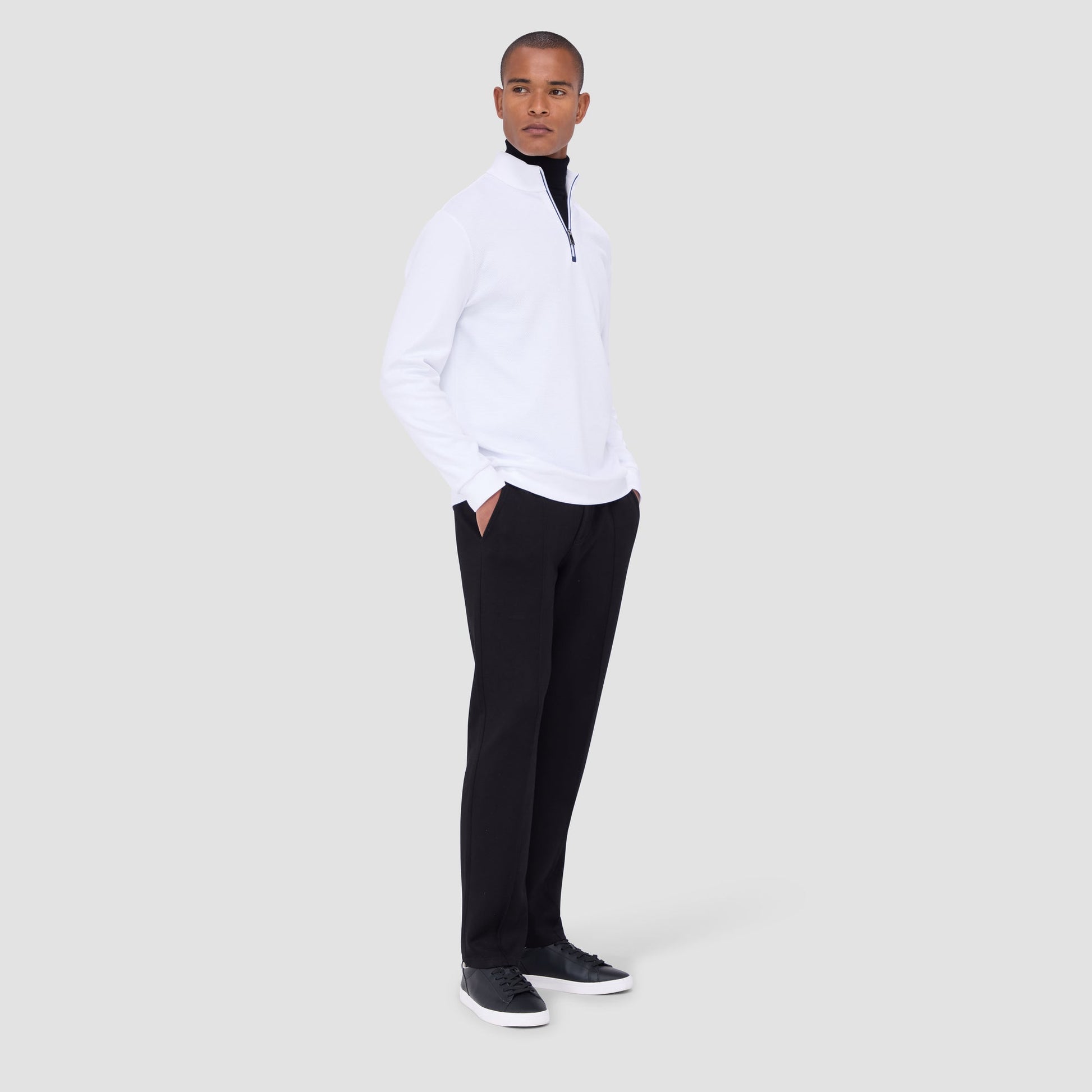 Bugatchi Beehive Quarter-Zip Pullover White