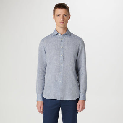 Bugatchi Axel Solid Linen Shirt Navy