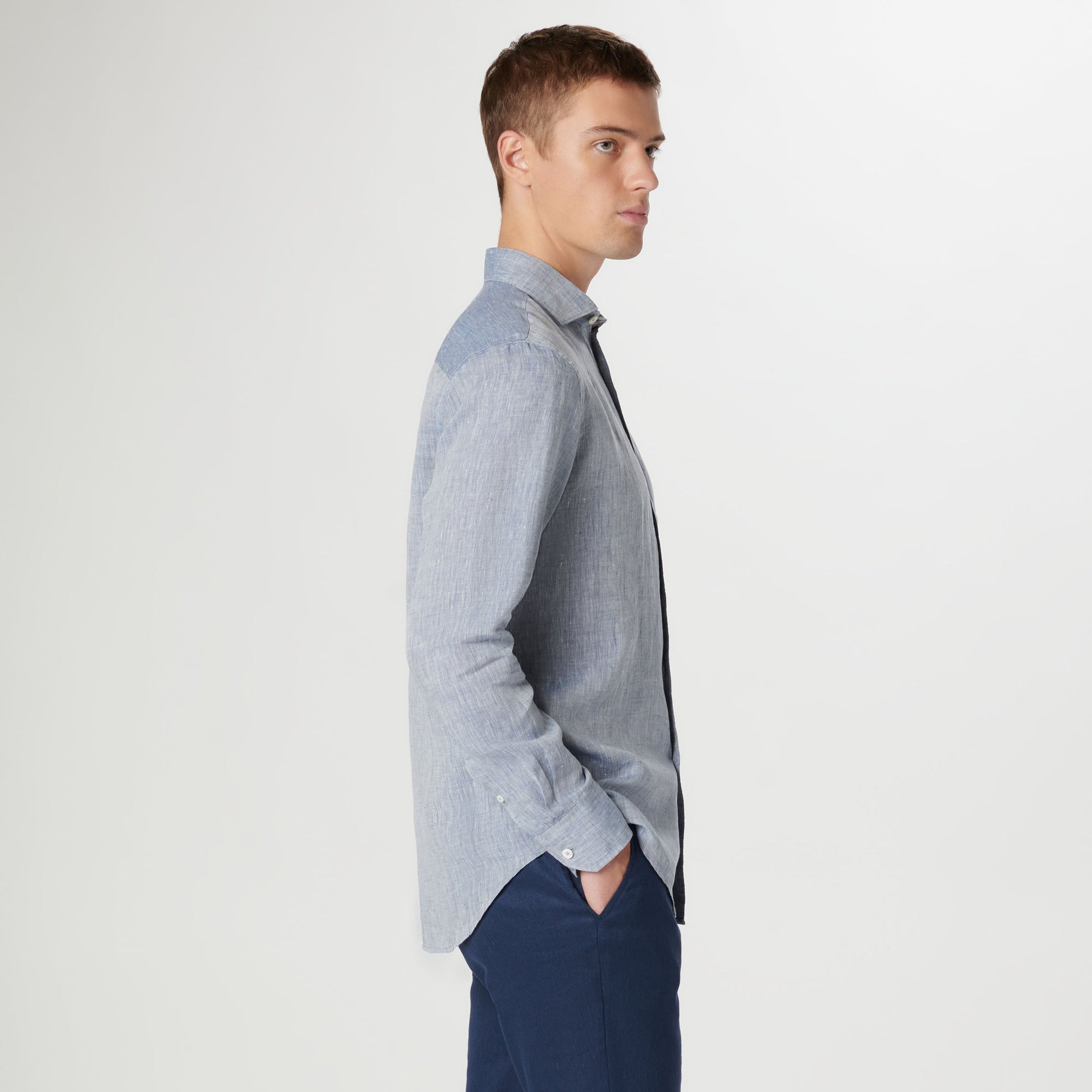 Bugatchi Axel Solid Linen Shirt Navy