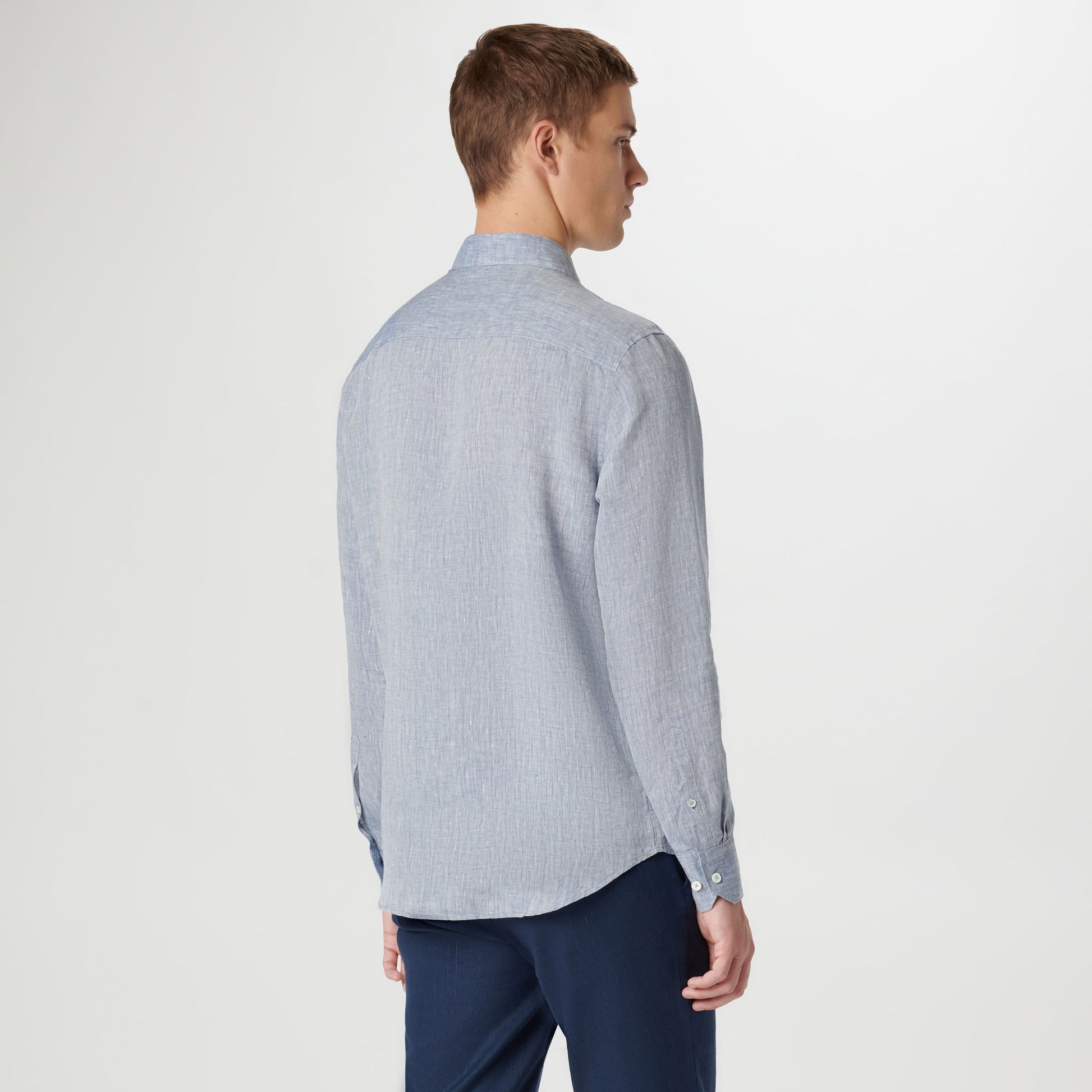 Bugatchi Axel Solid Linen Shirt Navy