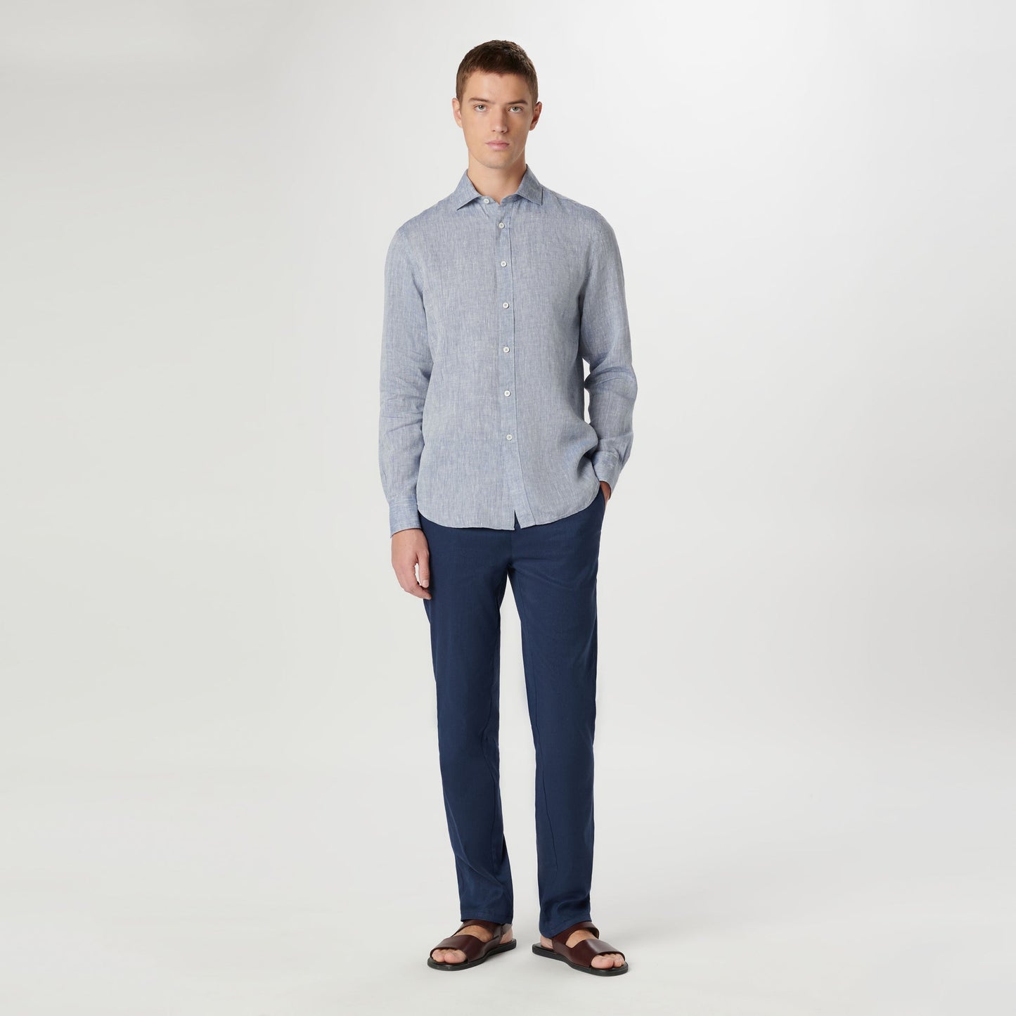Bugatchi Axel Solid Linen Shirt Navy