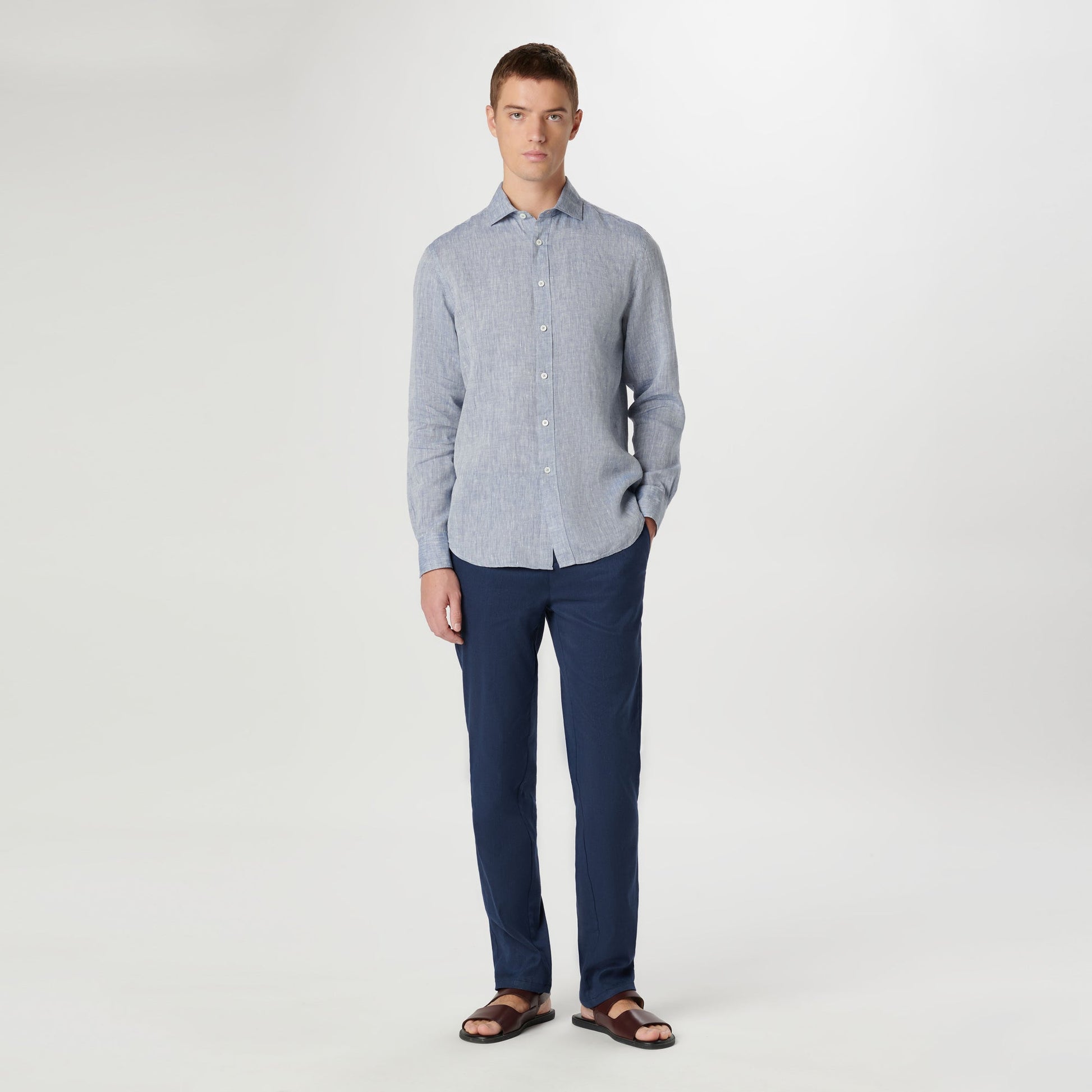 Bugatchi Axel Solid Linen Shirt Navy