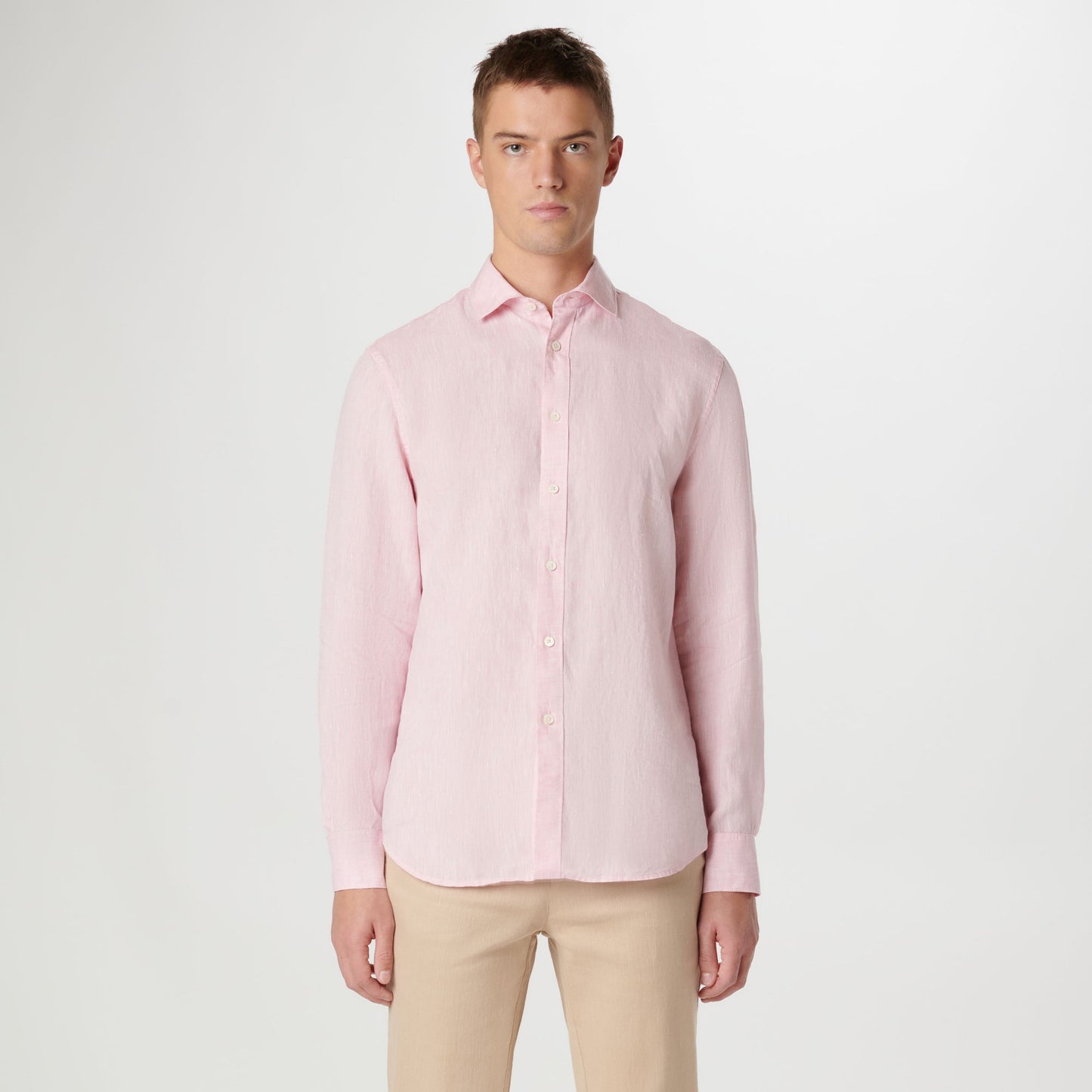 Bugatchi Axel Solid Linen Shirt Pink