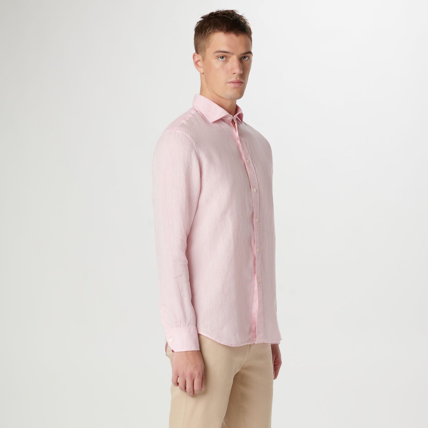 Bugatchi Axel Solid Linen Shirt Pink