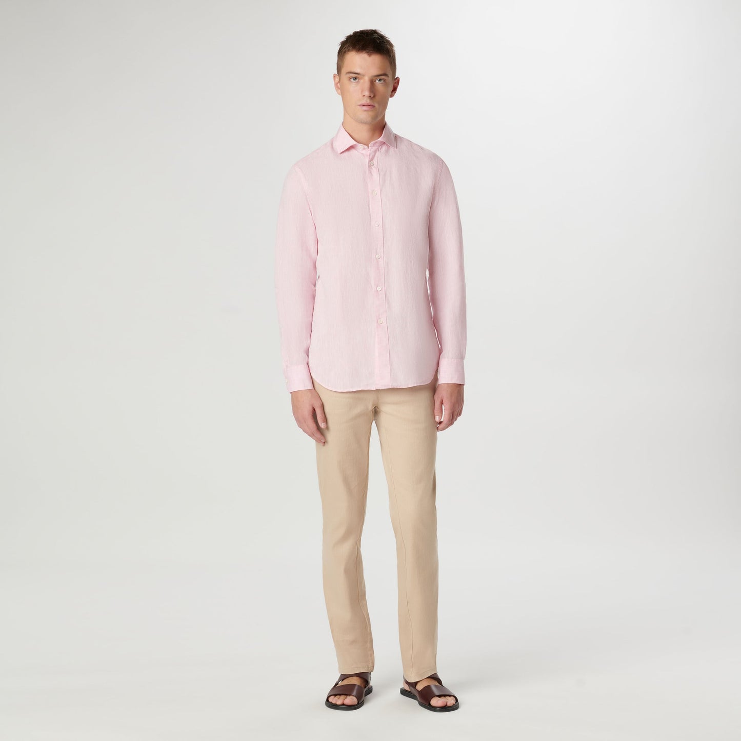 Bugatchi Axel Solid Linen Shirt Pink