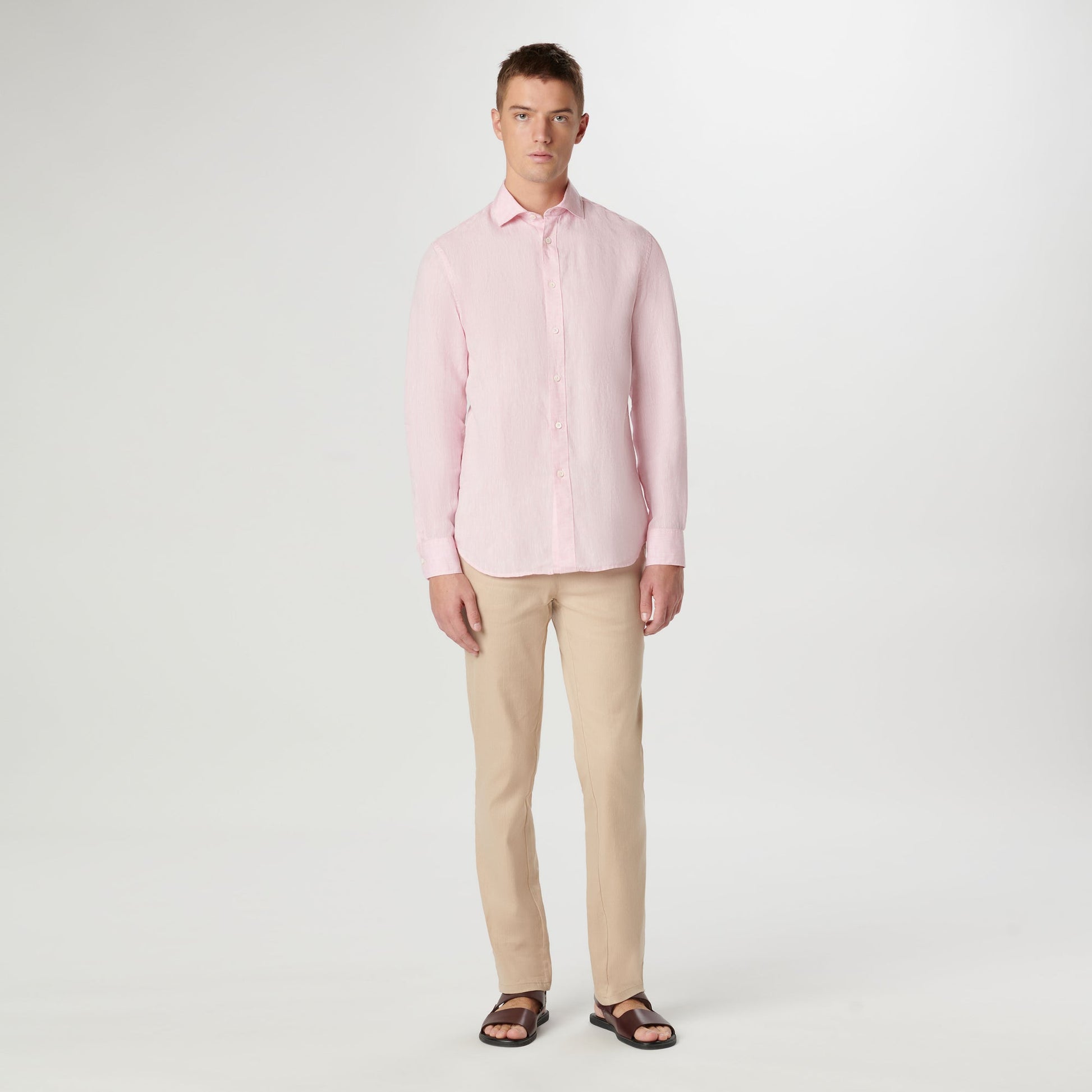 Bugatchi Axel Solid Linen Shirt Pink