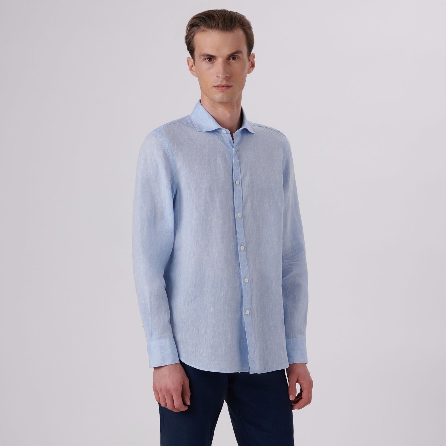 Bugatchi Axel Solid Linen Shirt Sky