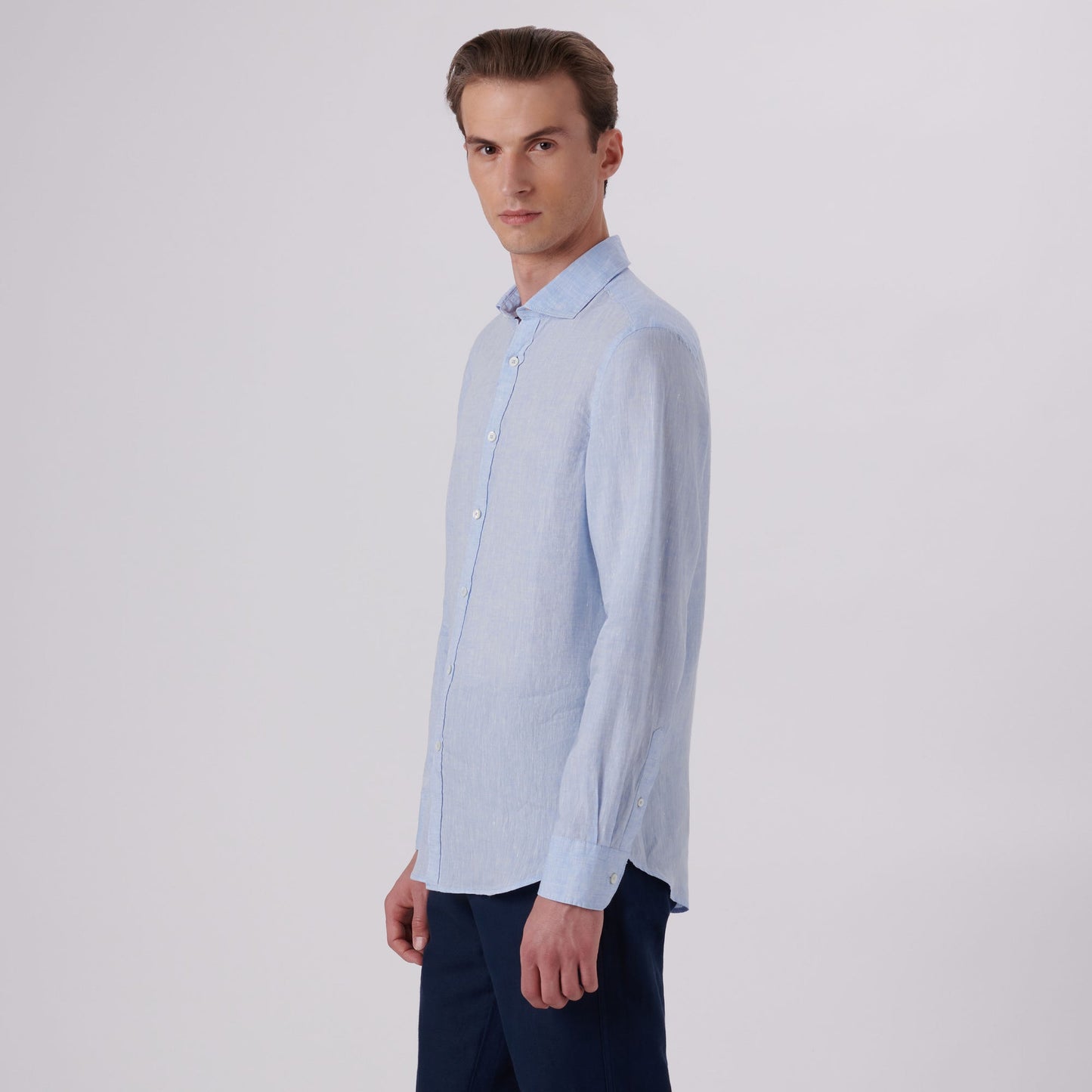 Bugatchi Axel Solid Linen Shirt Sky