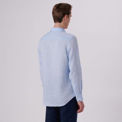 Bugatchi Axel Solid Linen Shirt Sky