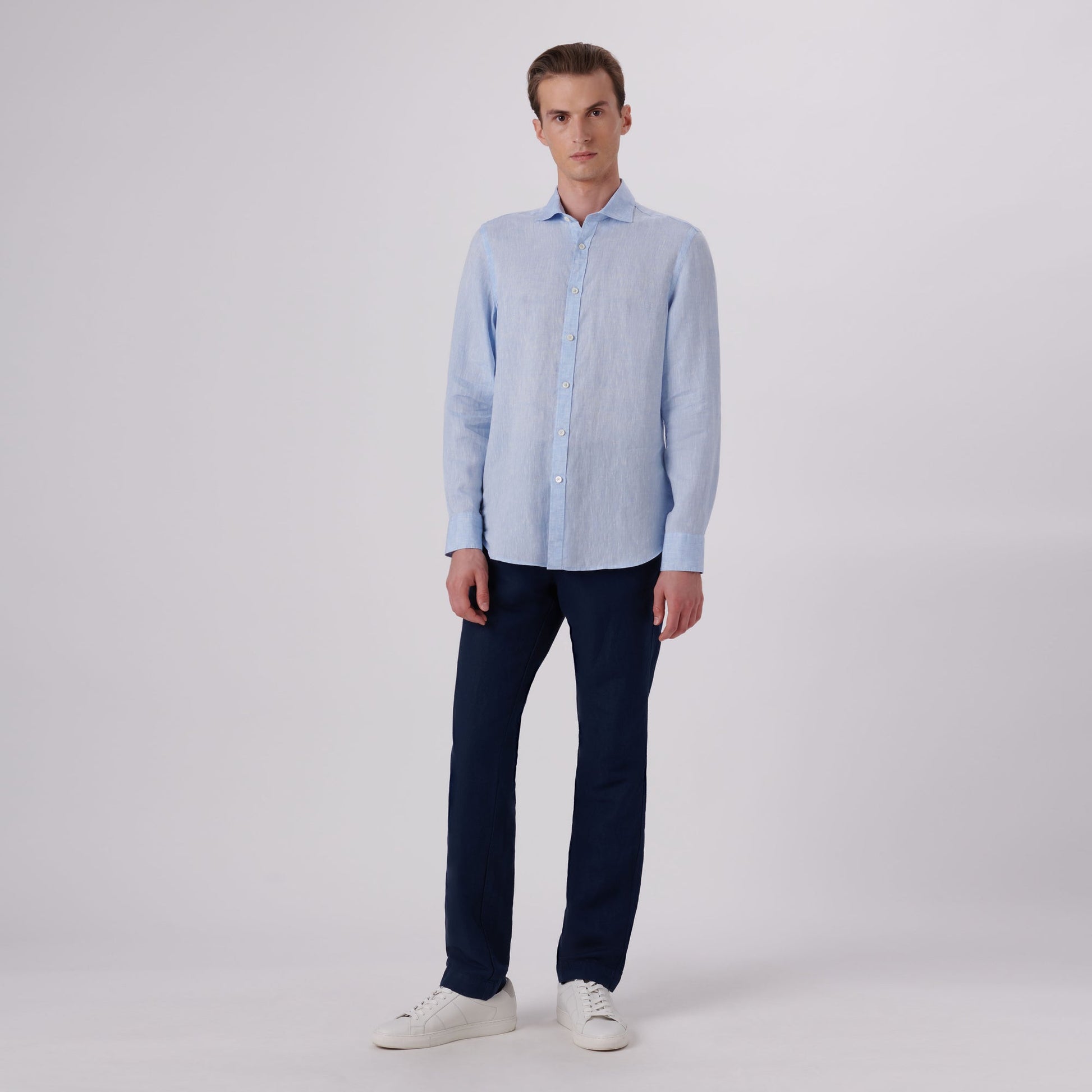 Bugatchi Axel Solid Linen Shirt Sky