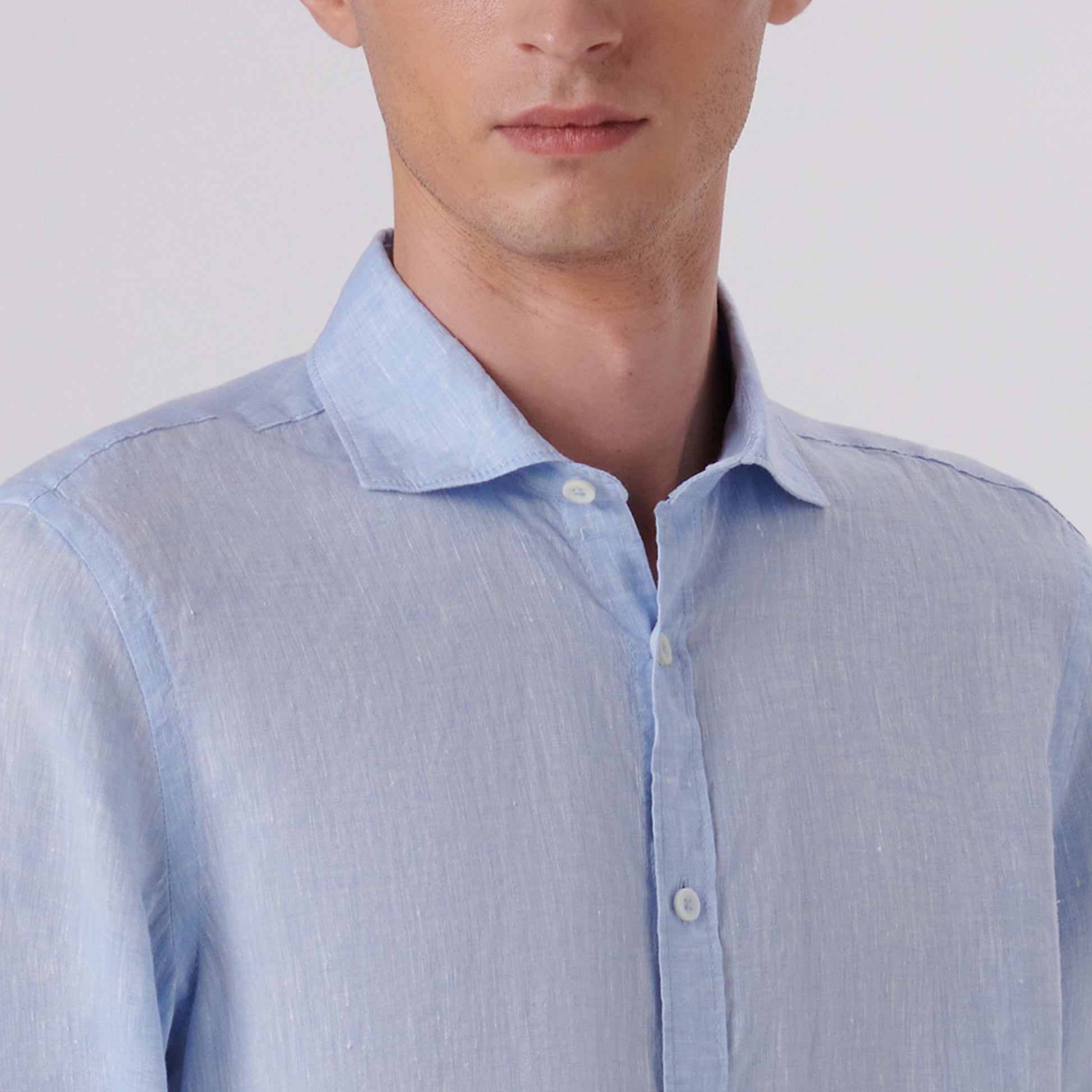 Bugatchi Axel Solid Linen Shirt Sky