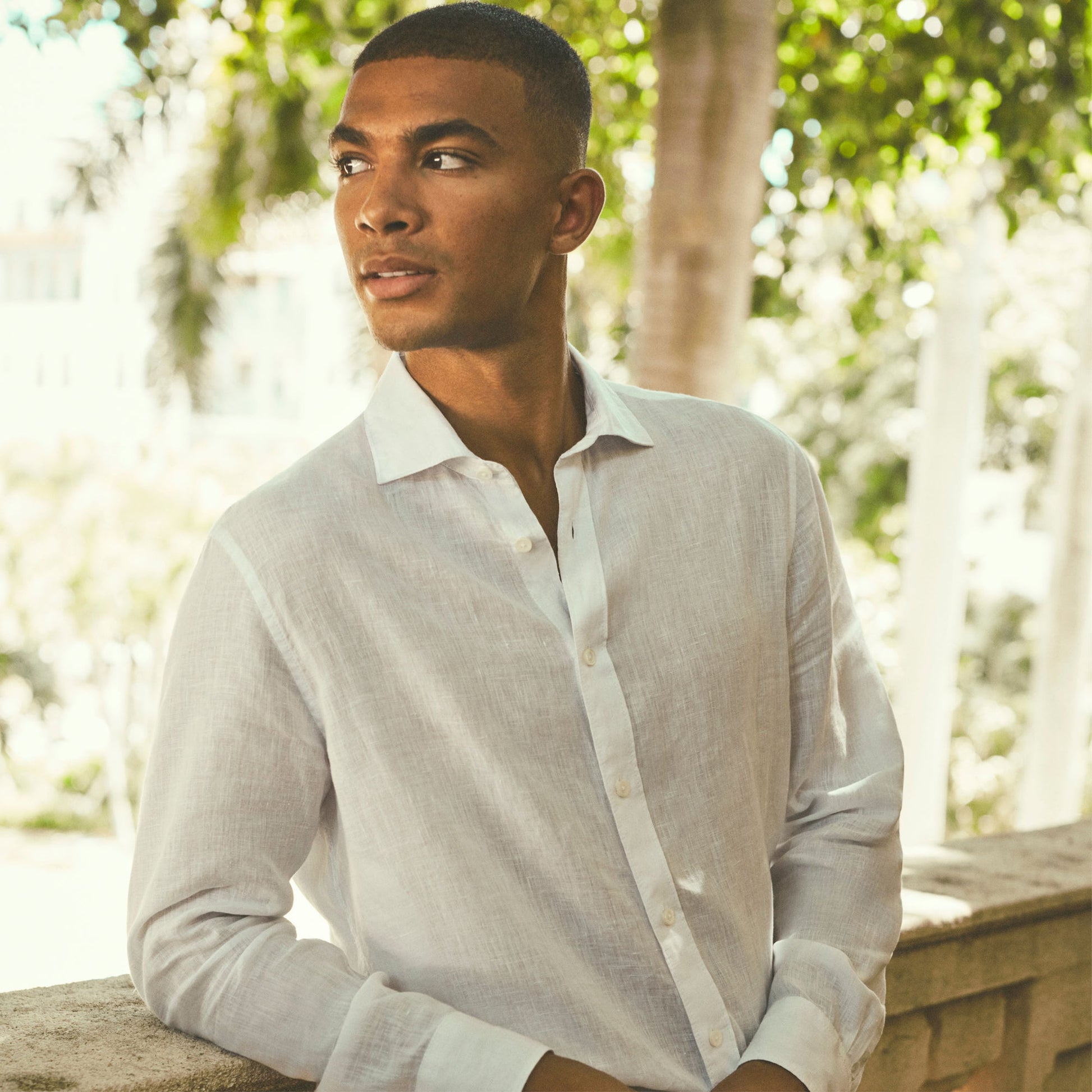 Bugatchi Axel Solid Linen Shirt White