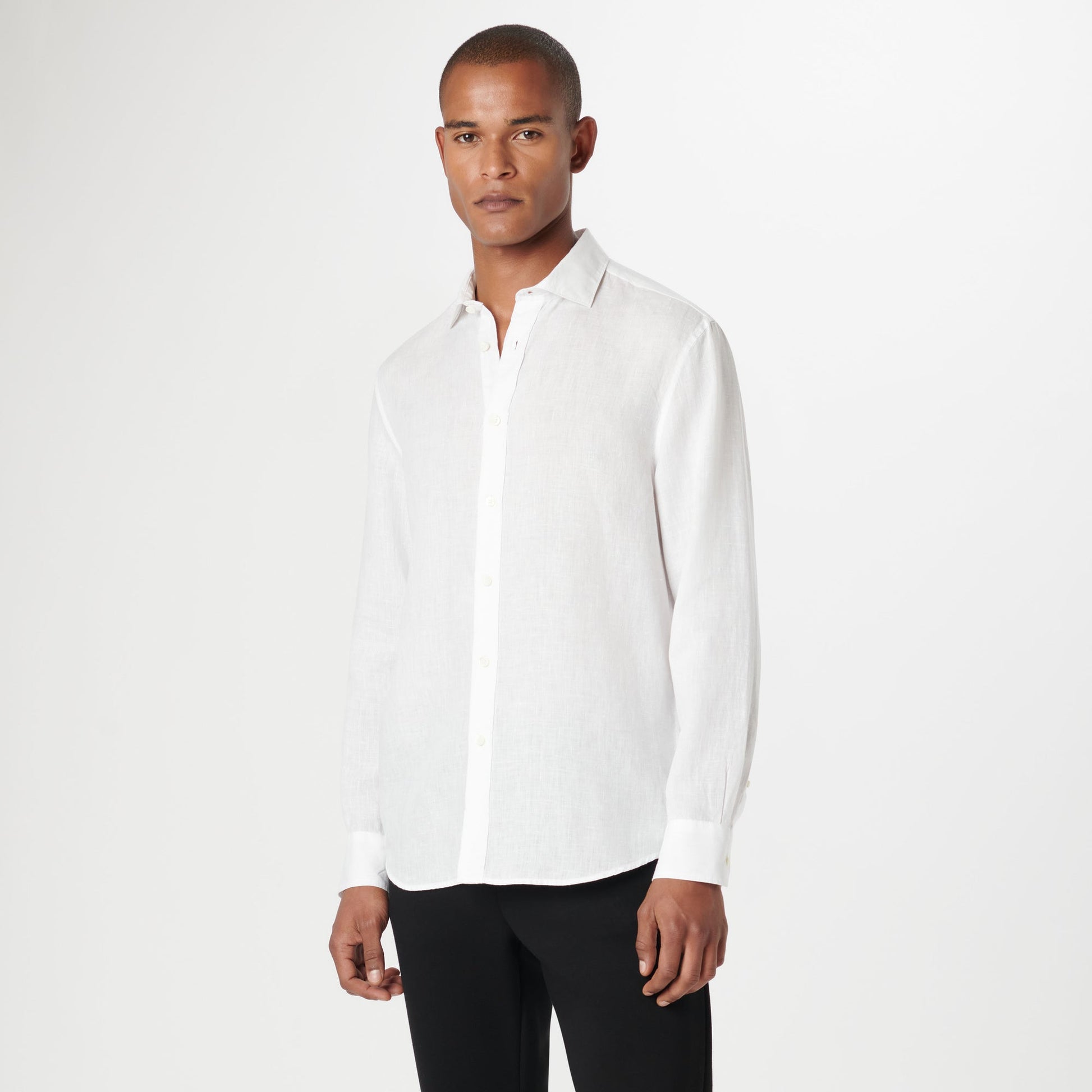 Bugatchi Axel Solid Linen Shirt White