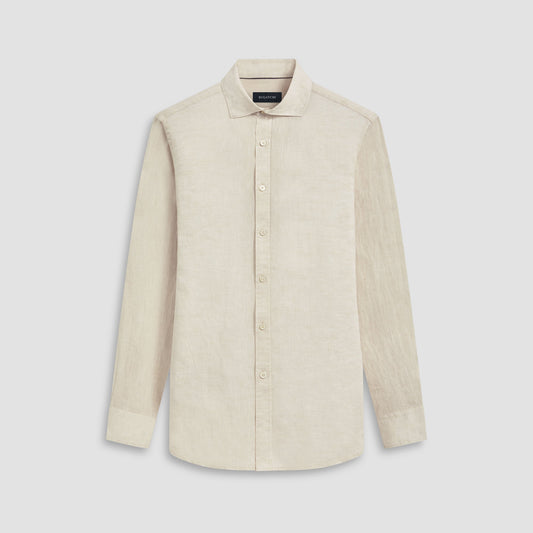 Bugatchi Axel Solid Linen Shirt Beige