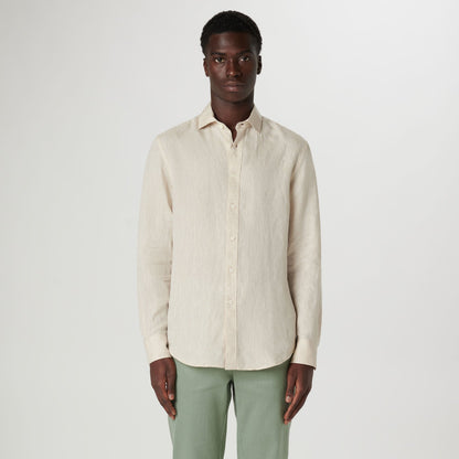 Bugatchi Axel Solid Linen Shirt Beige
