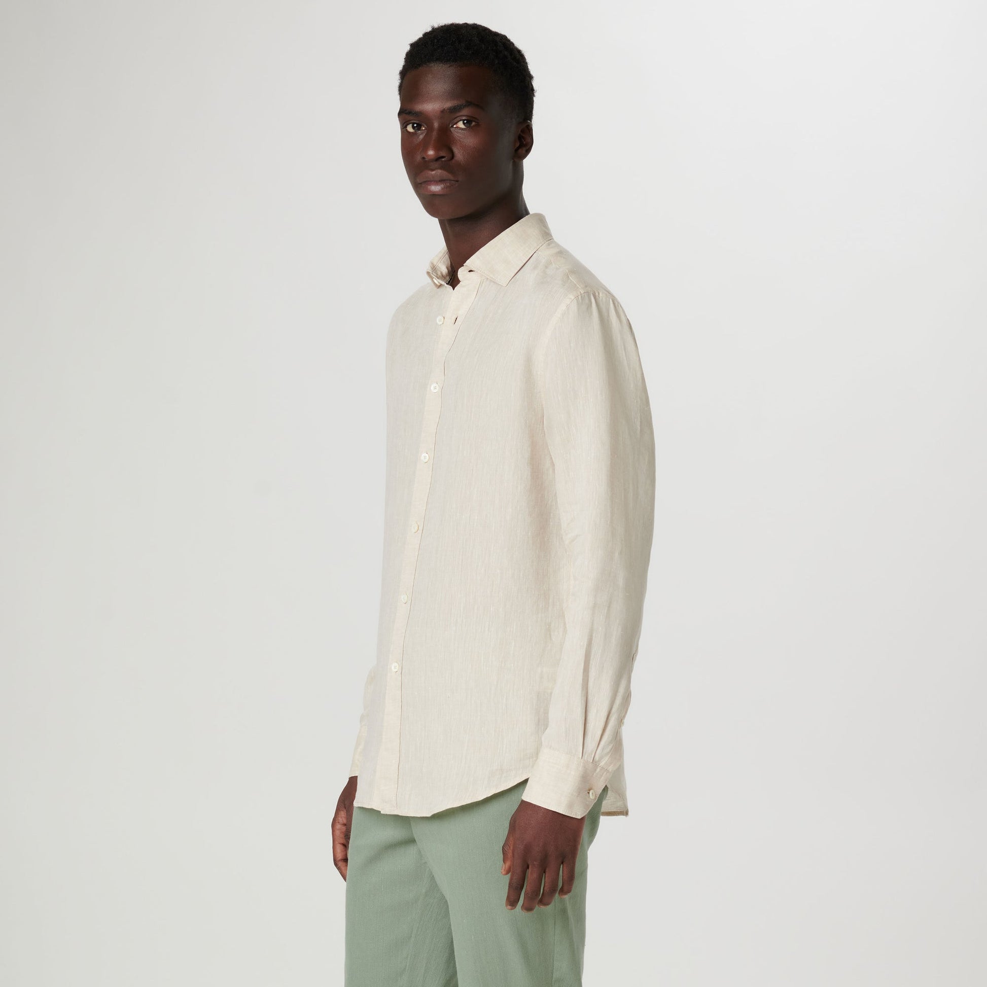 Bugatchi Axel Solid Linen Shirt Beige