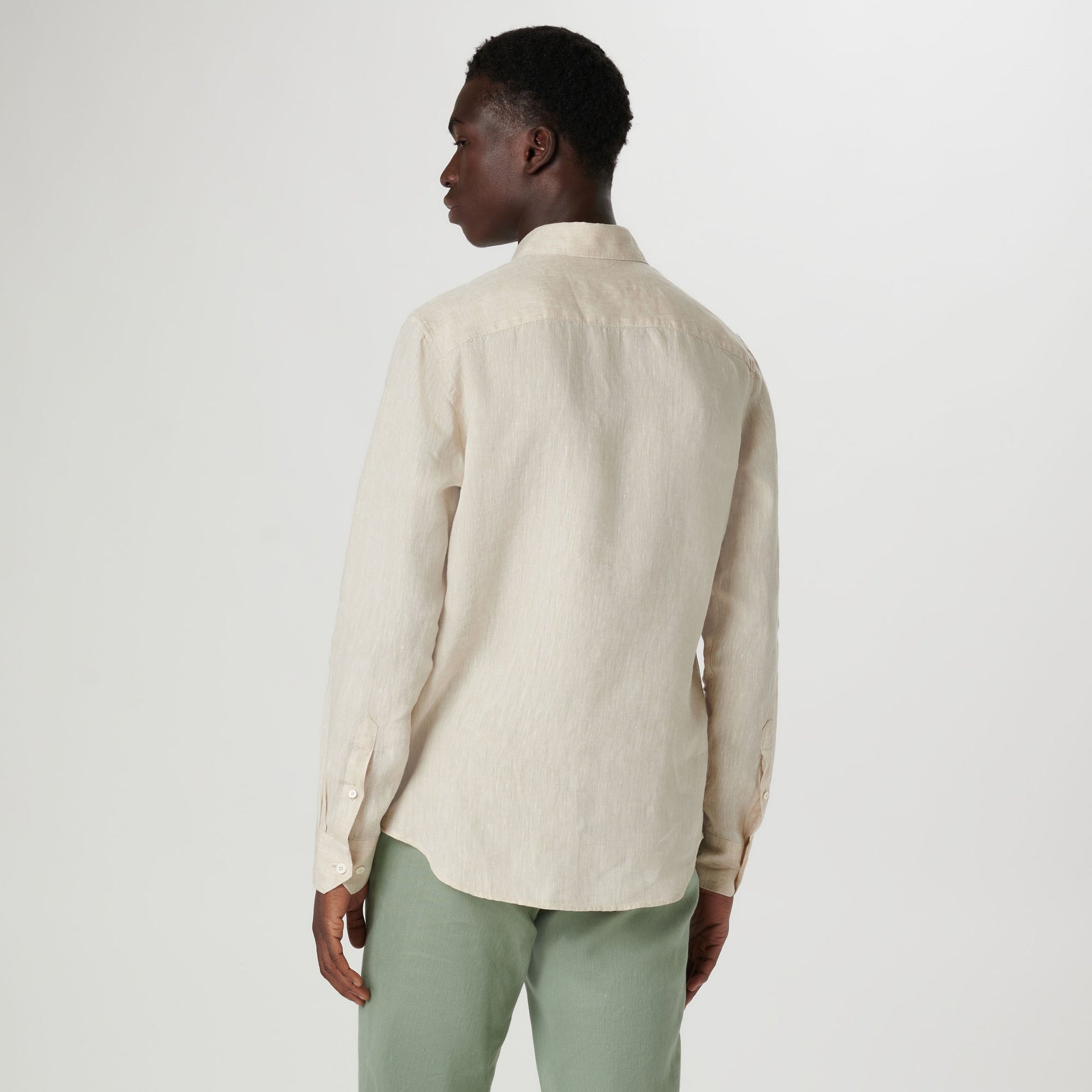 Bugatchi Axel Solid Linen Shirt Beige
